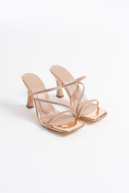 Capella Premium Gold Stone Heeled Women's Slippers