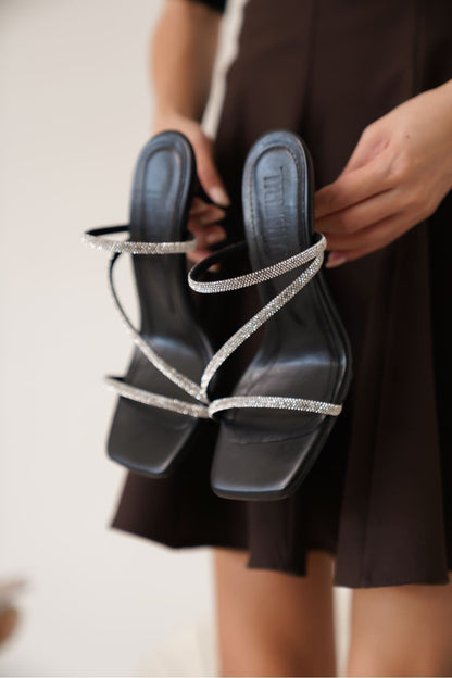 Capella Premium Silver Women's Stoned Heeled Slippers