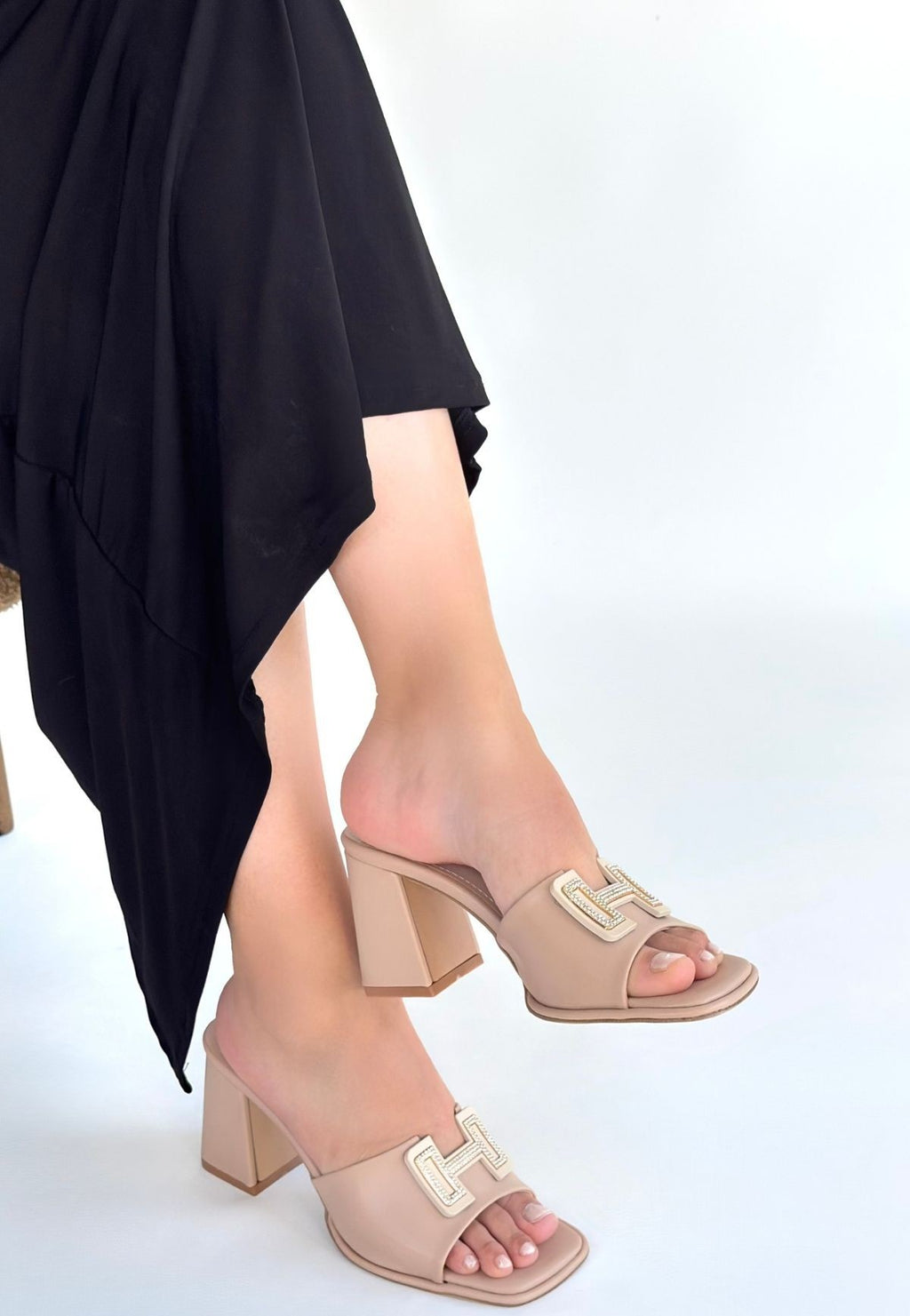 Caren Bej Kalın Topuklu Abiye Terlik 7 cm