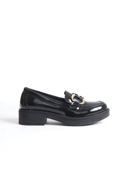 Caro Premium Patent Leather Black Gold Buckle Women's Loafer