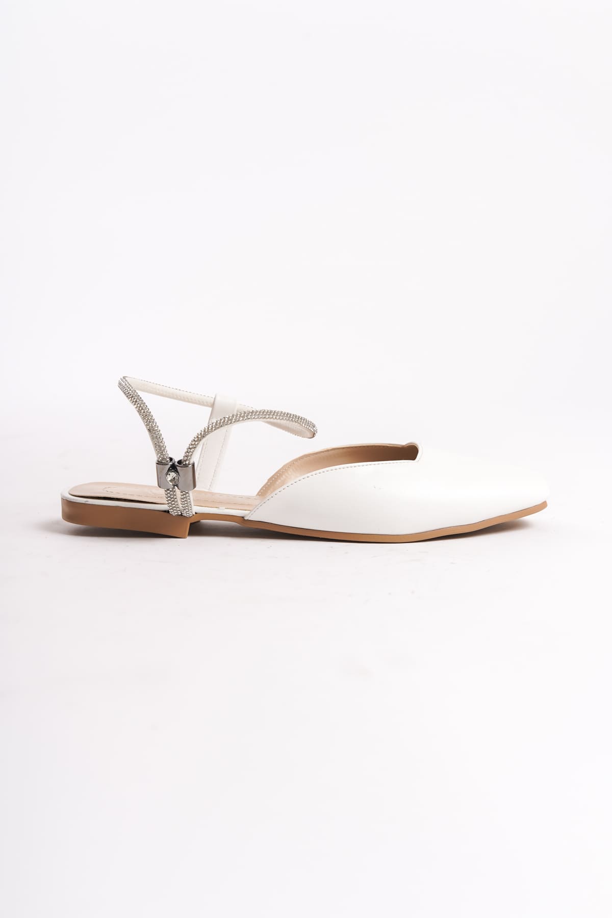 CAROLINE Elastic Orthopedic Comfortable Sole Ankle Stone Detailed Women's White Ballerinas