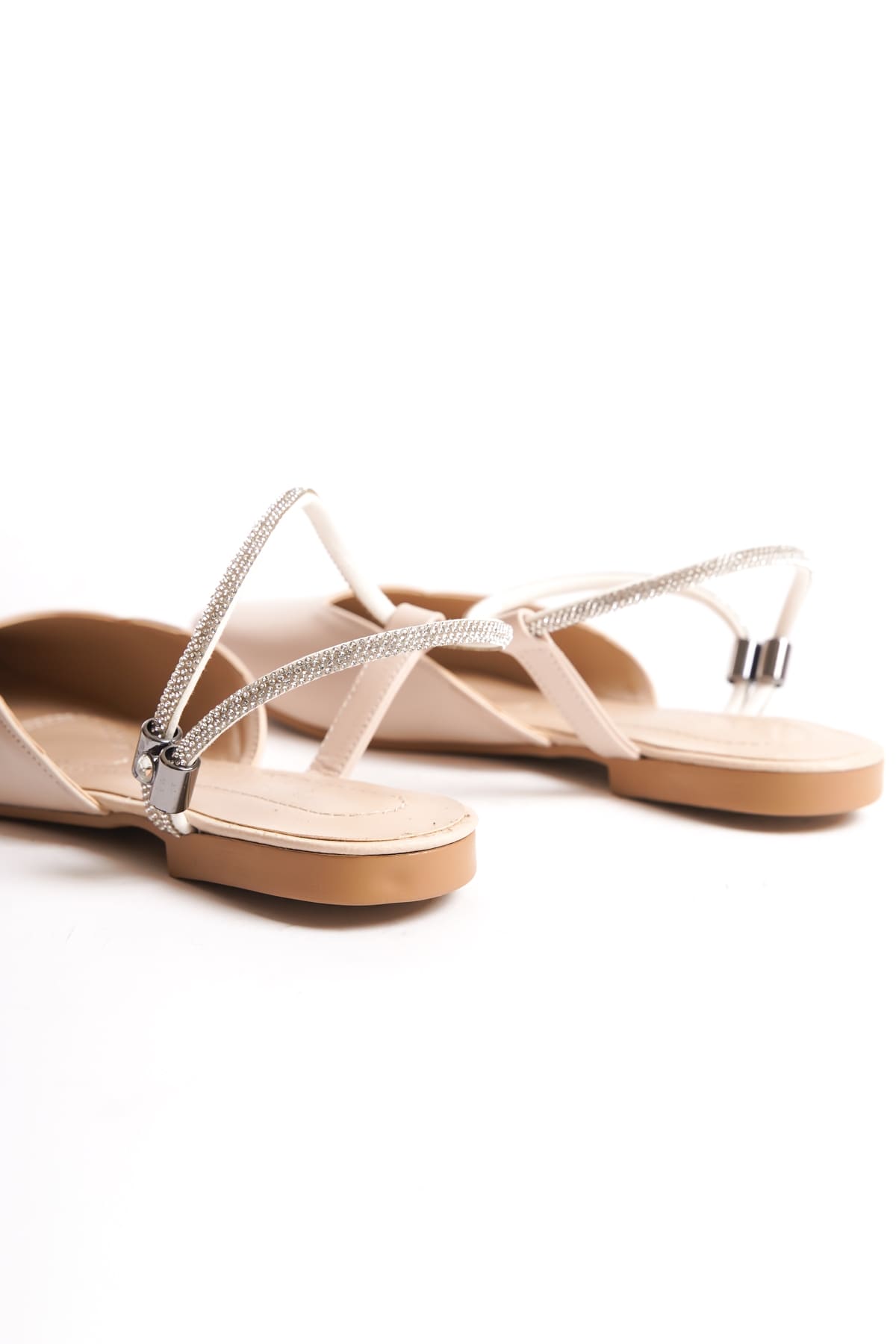CAROLINE Elastic Orthopedic Comfortable Sole Ankle Stone Detailed Women's Cream Ballerinas