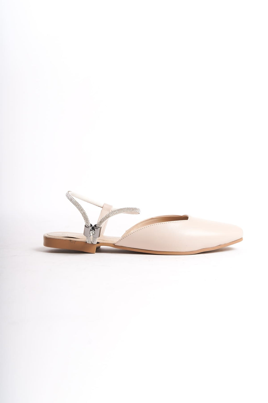 CAROLINE Elastic Orthopedic Comfortable Sole Ankle Stone Detailed Women's Cream Ballerinas