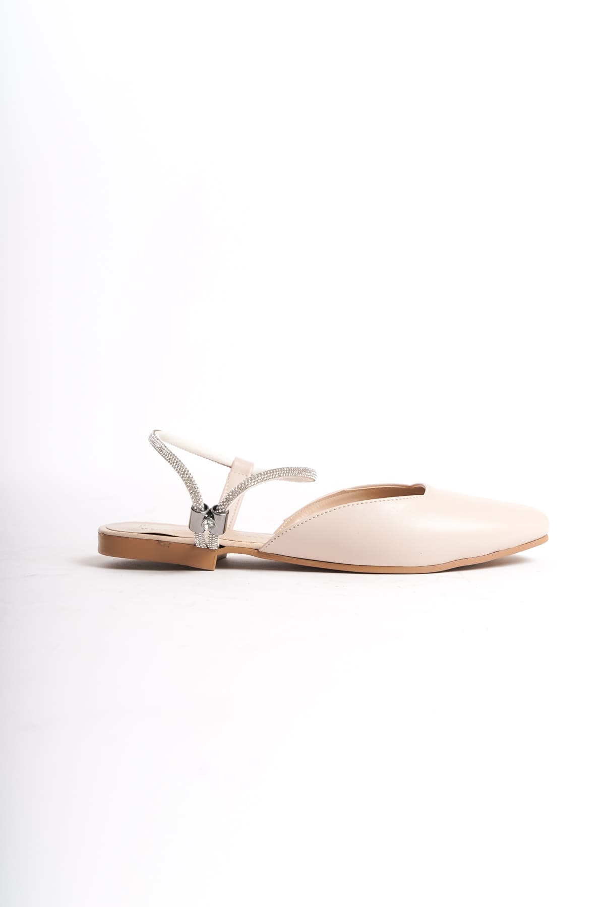 CAROLINE Elastic Orthopedic Comfortable Sole Ankle Stone Detailed Women's Cream Ballerinas