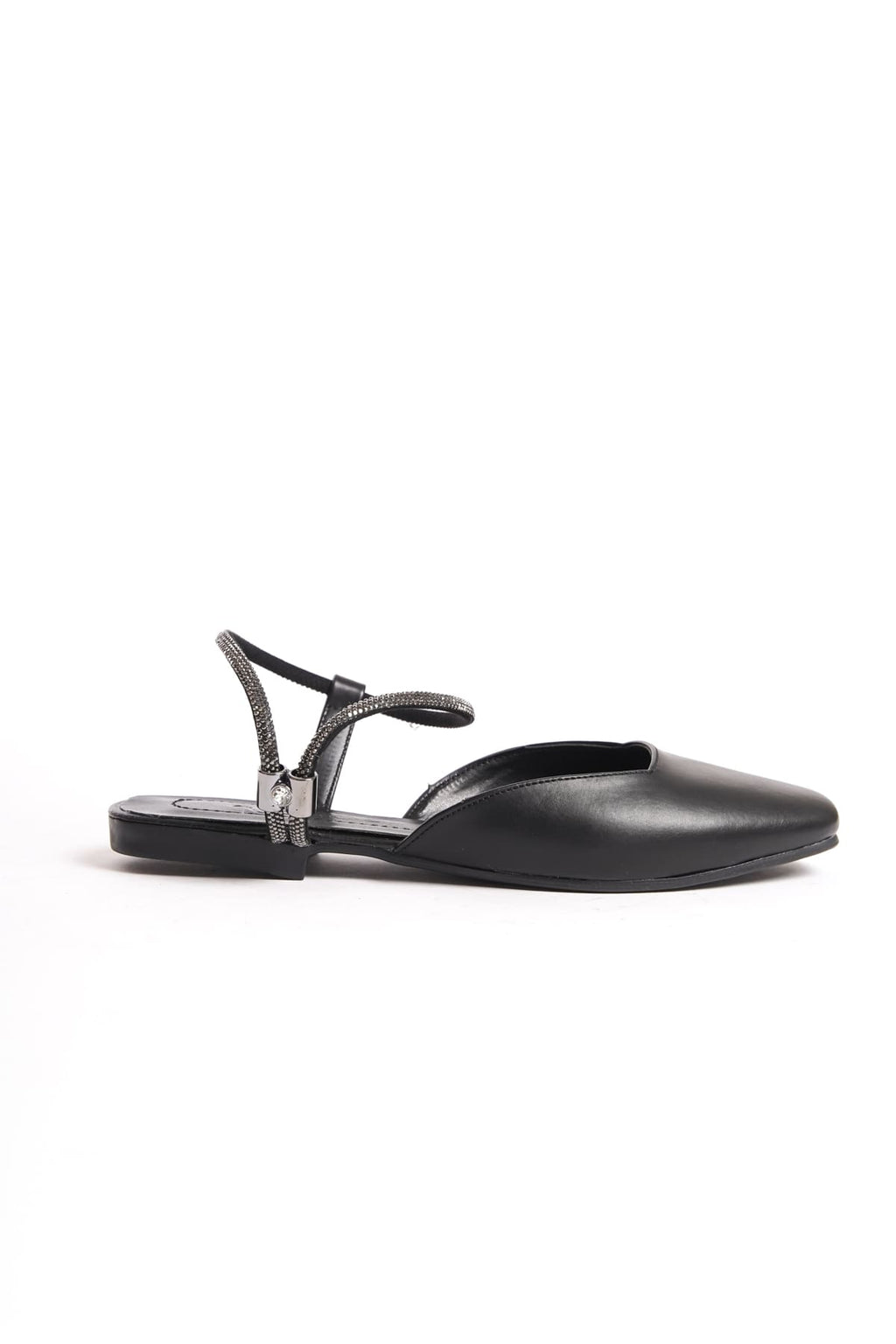 CAROLINE Elastic Orthopedic Comfortable Sole Ankle Stone Detailed Women's Black Ballerinas