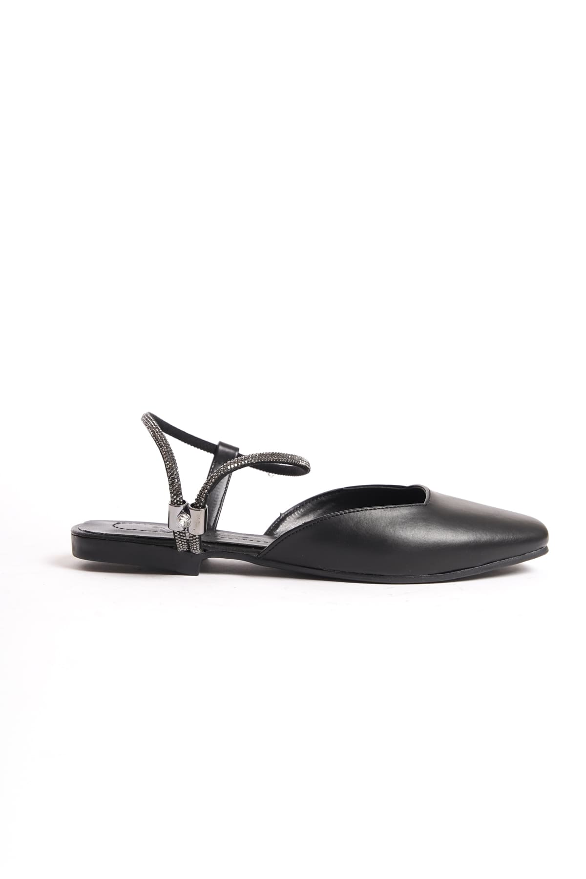 CAROLINE Elastic Orthopedic Comfortable Sole Ankle Stone Detailed Women's Black Ballerinas