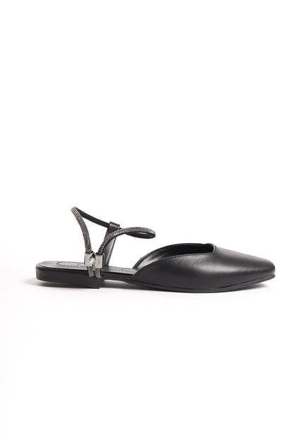 CAROLINE Elastic Orthopedic Comfortable Sole Ankle Stone Detailed Women's Black Ballerinas