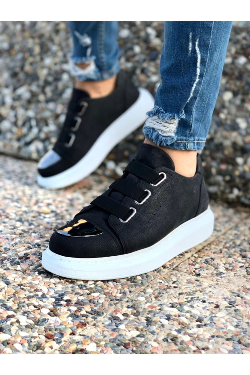 Latakia Premium Lastikli Erkek Günlük Sneaker Siyah Beyaz