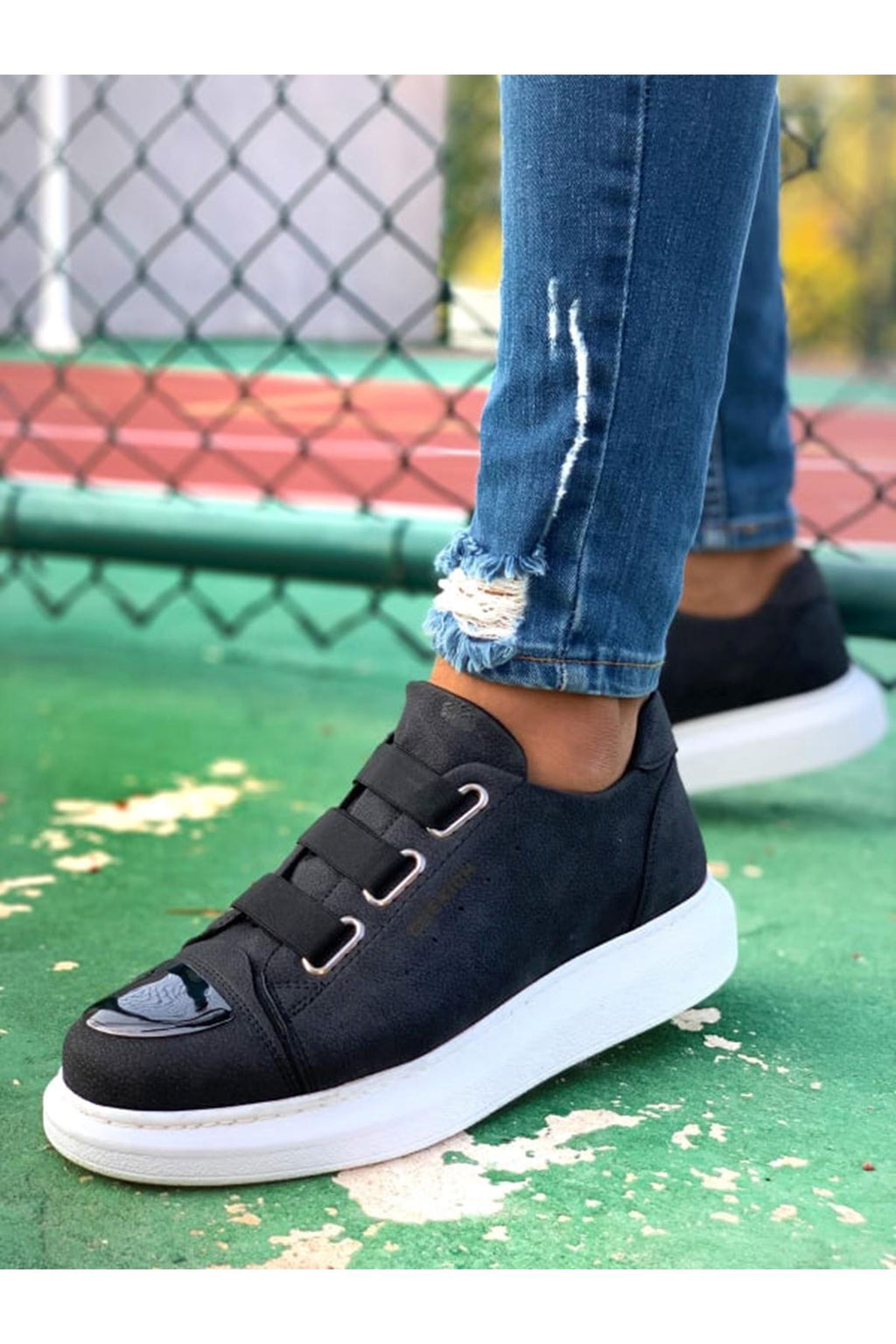 Latakia Premium Lastikli Erkek Günlük Sneaker Siyah Beyaz