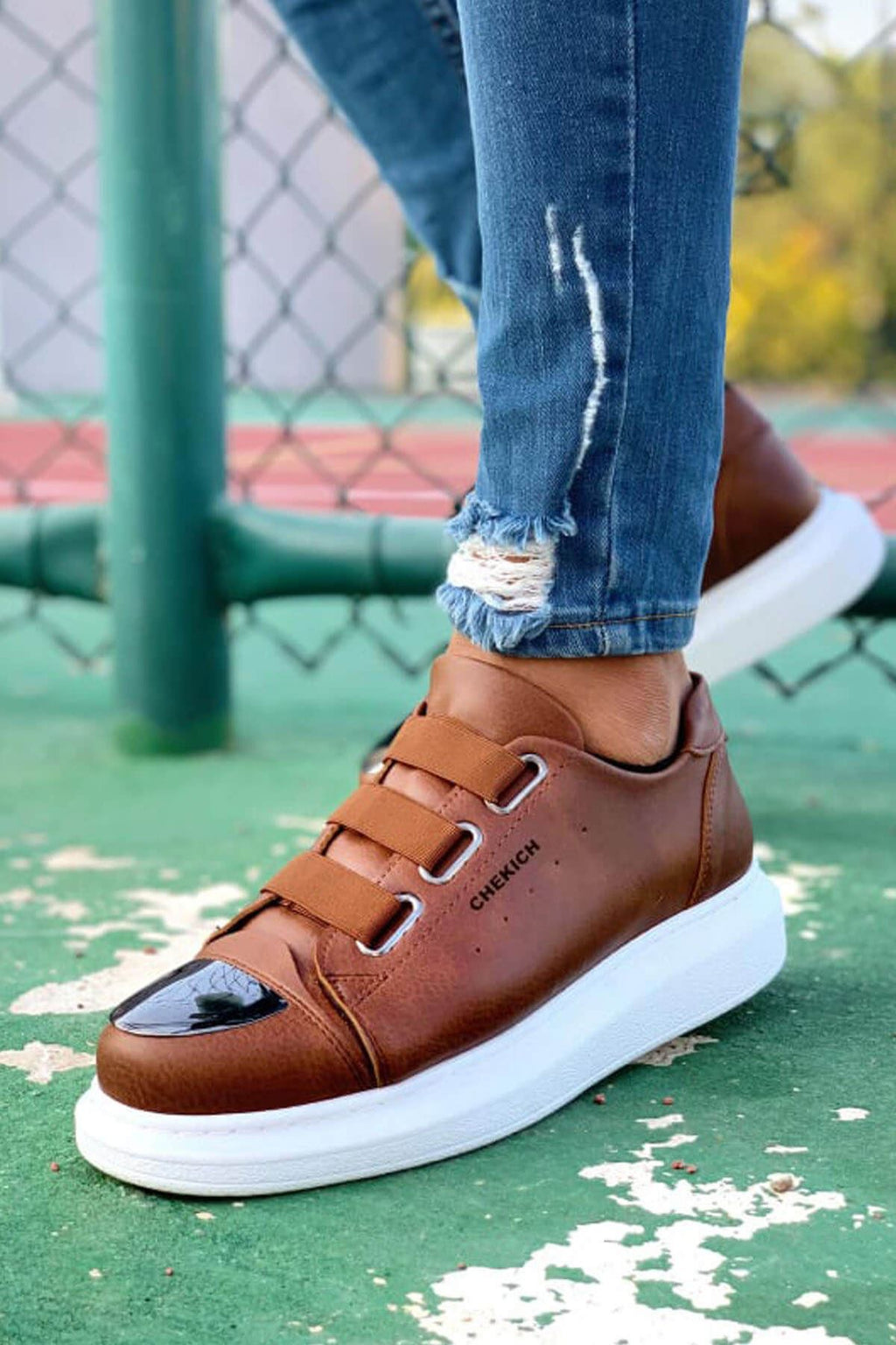 Latakia Premium Lastikli Erkek Günlük Sneaker Taba Beyaz