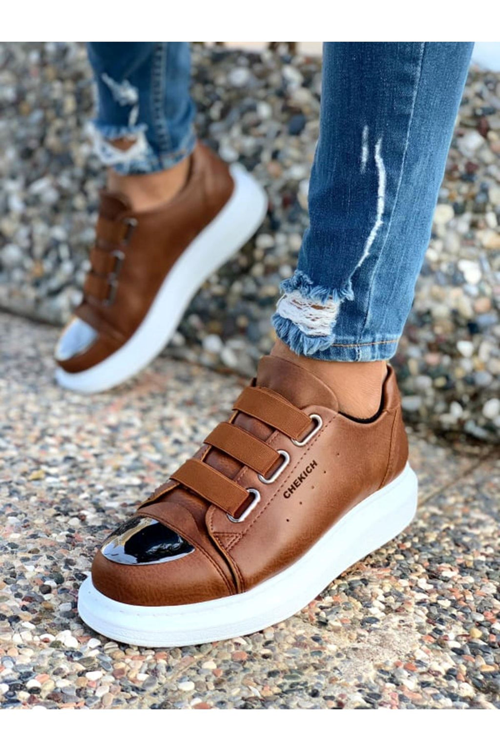 Latakia Premium Lastikli Erkek Günlük Sneaker Taba Beyaz