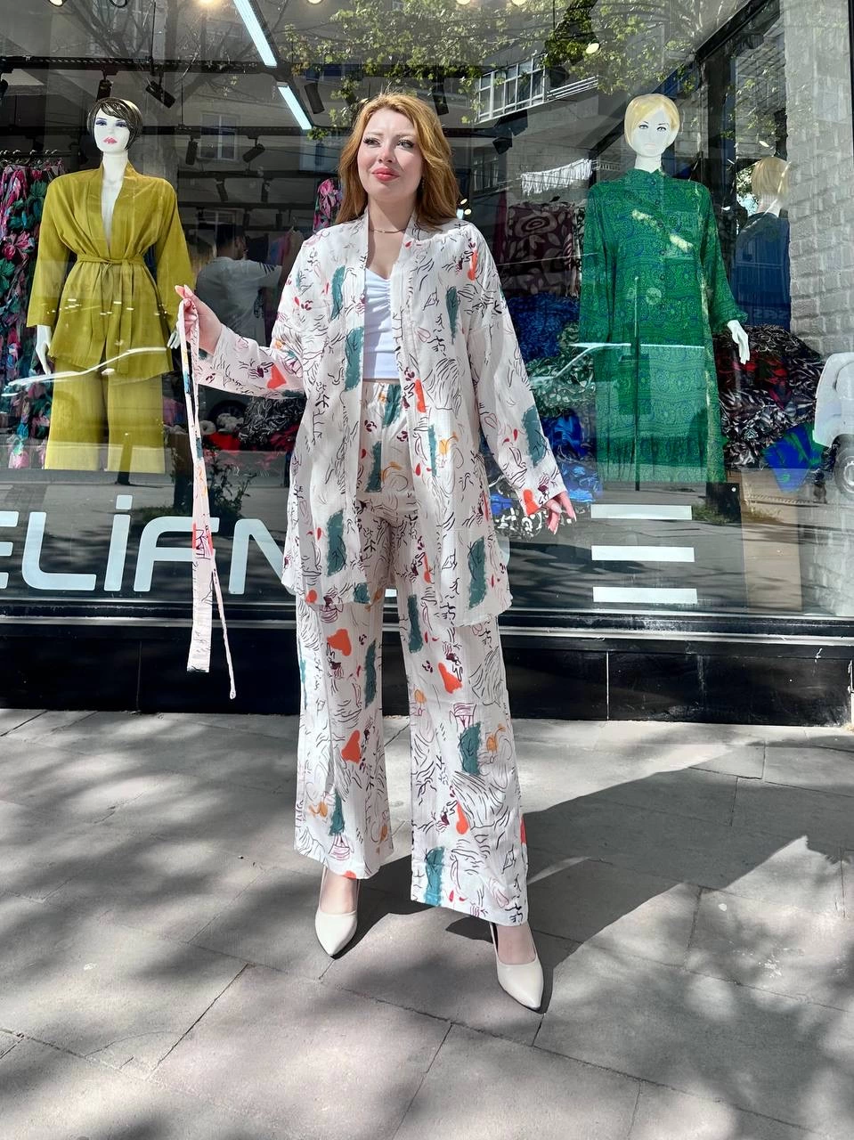 Elastic High Waist Printed Two Piece Suit with Jacket
