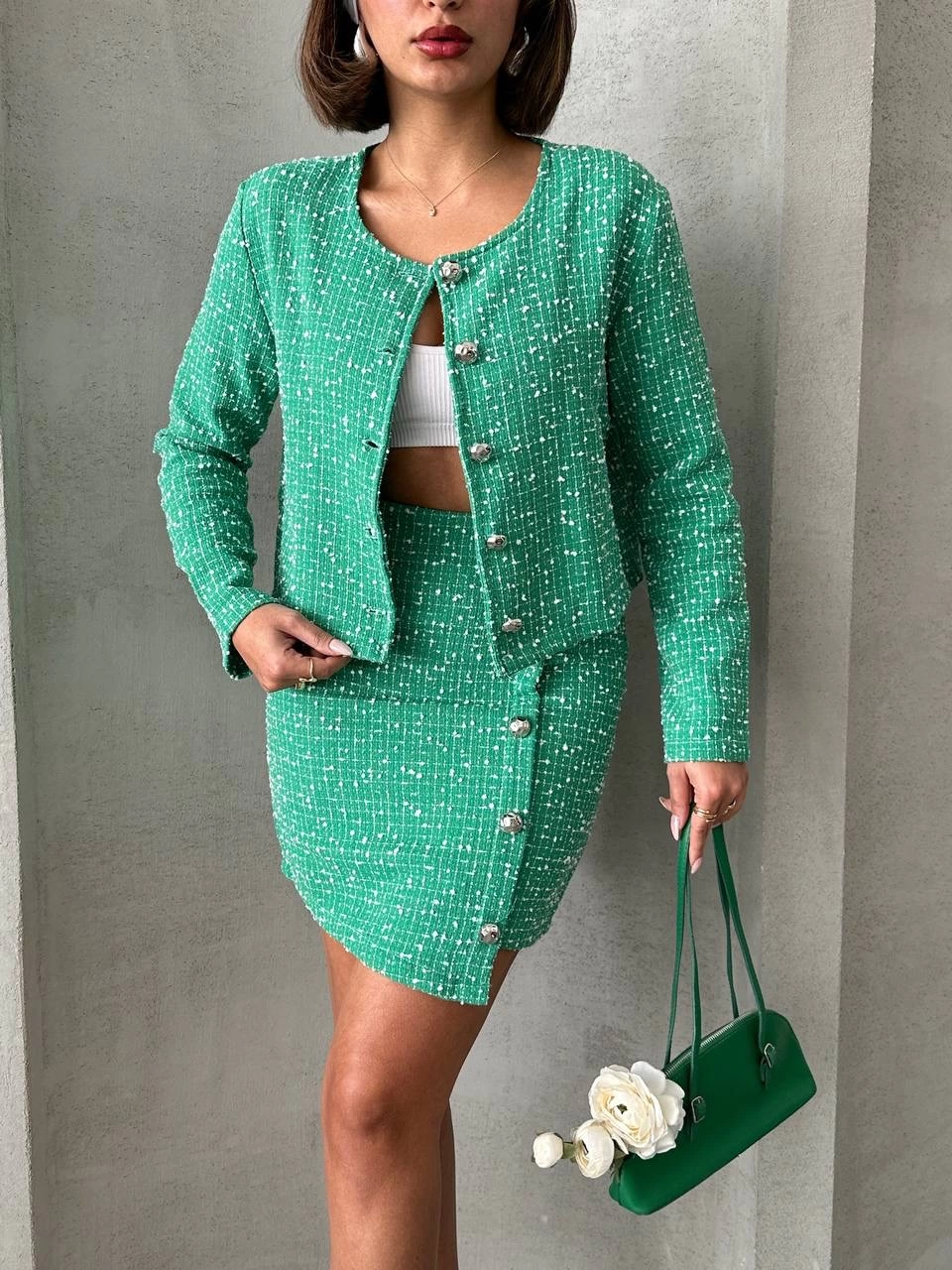 Ceketli Etek Takım Chl Kumaş Yeşil