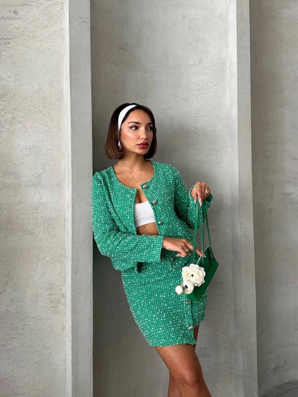 Ceketli Etek Takım Chl Kumaş Yeşil