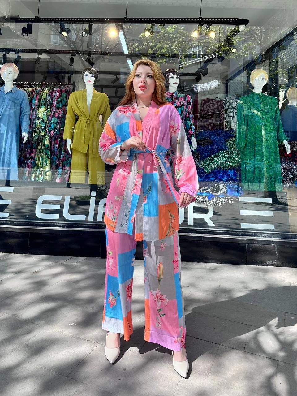 Elastic High Waist Printed Two Piece Suit with Jacket