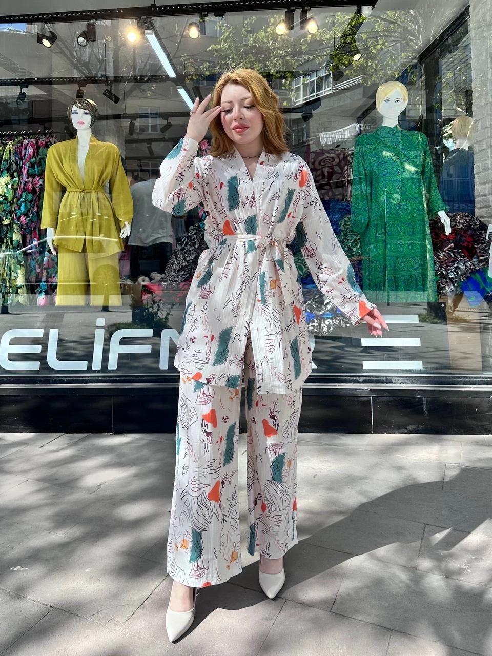 Elastic High Waist Printed Two Piece Suit with Jacket