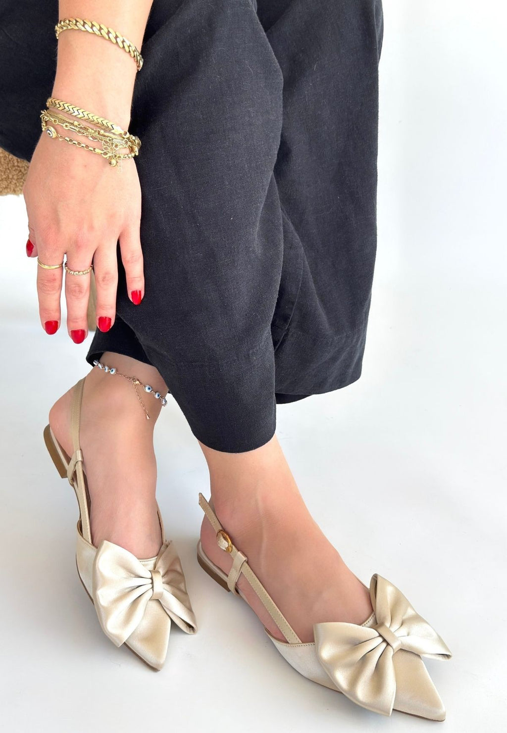 Cenya Beige Satin Ballerina Shoes