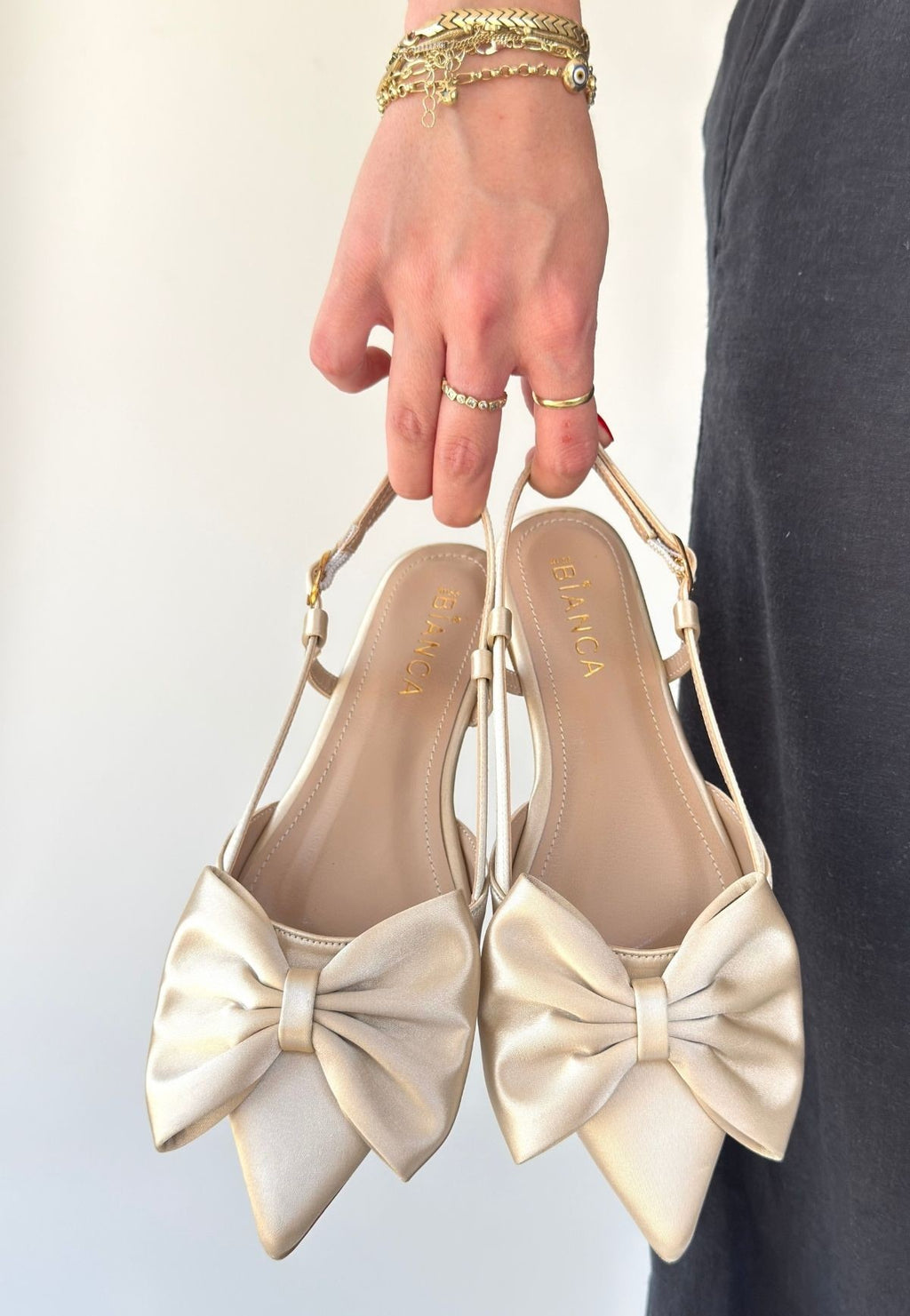 Cenya Beige Satin Ballerina Shoes