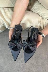Cenya Black Satin Ballerina Shoes