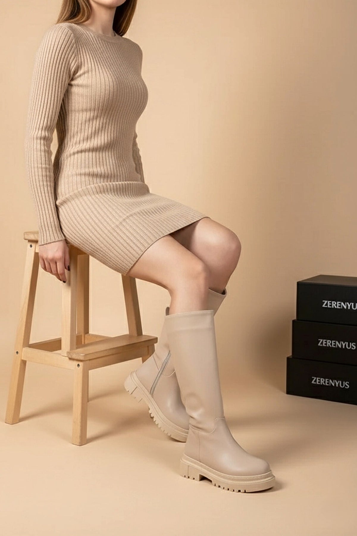 Cesa Premium Fermuarlı Uzun Kışlık Çizme Nude