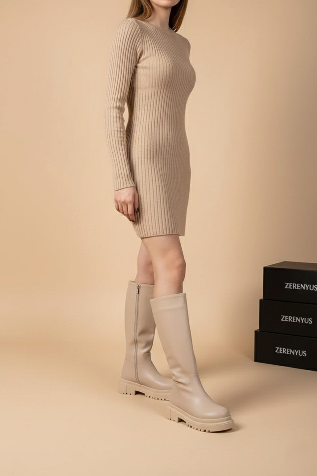 Cesa Premium Fermuarlı Uzun Kışlık Çizme Nude