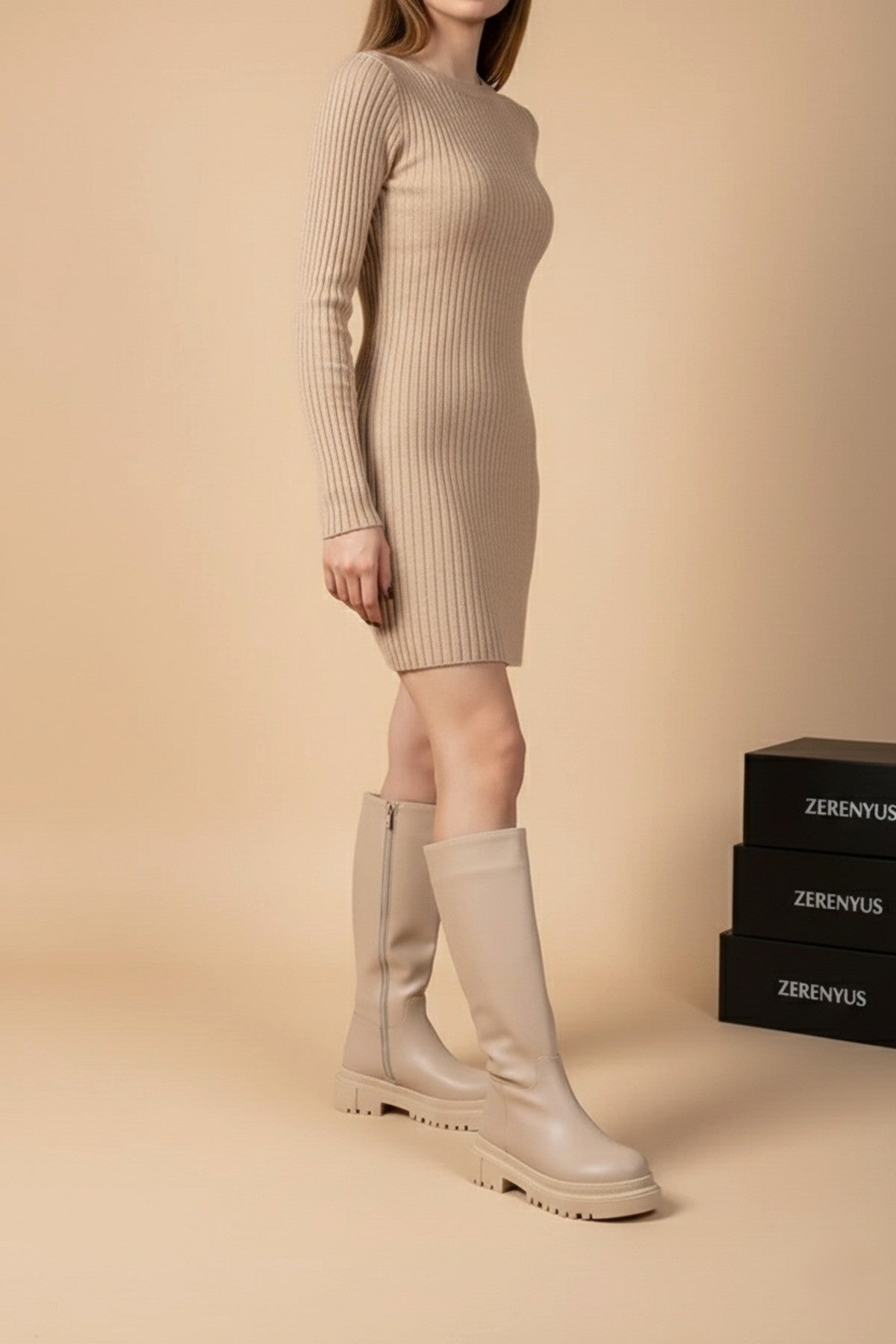 Cesa Premium Fermuarlı Uzun Kışlık Çizme Nude