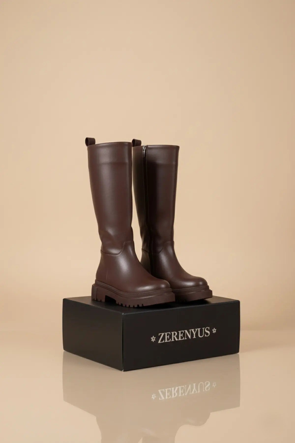 Cesa Premium Fermuarlı Uzun Kışlık Çizme Kahverengi