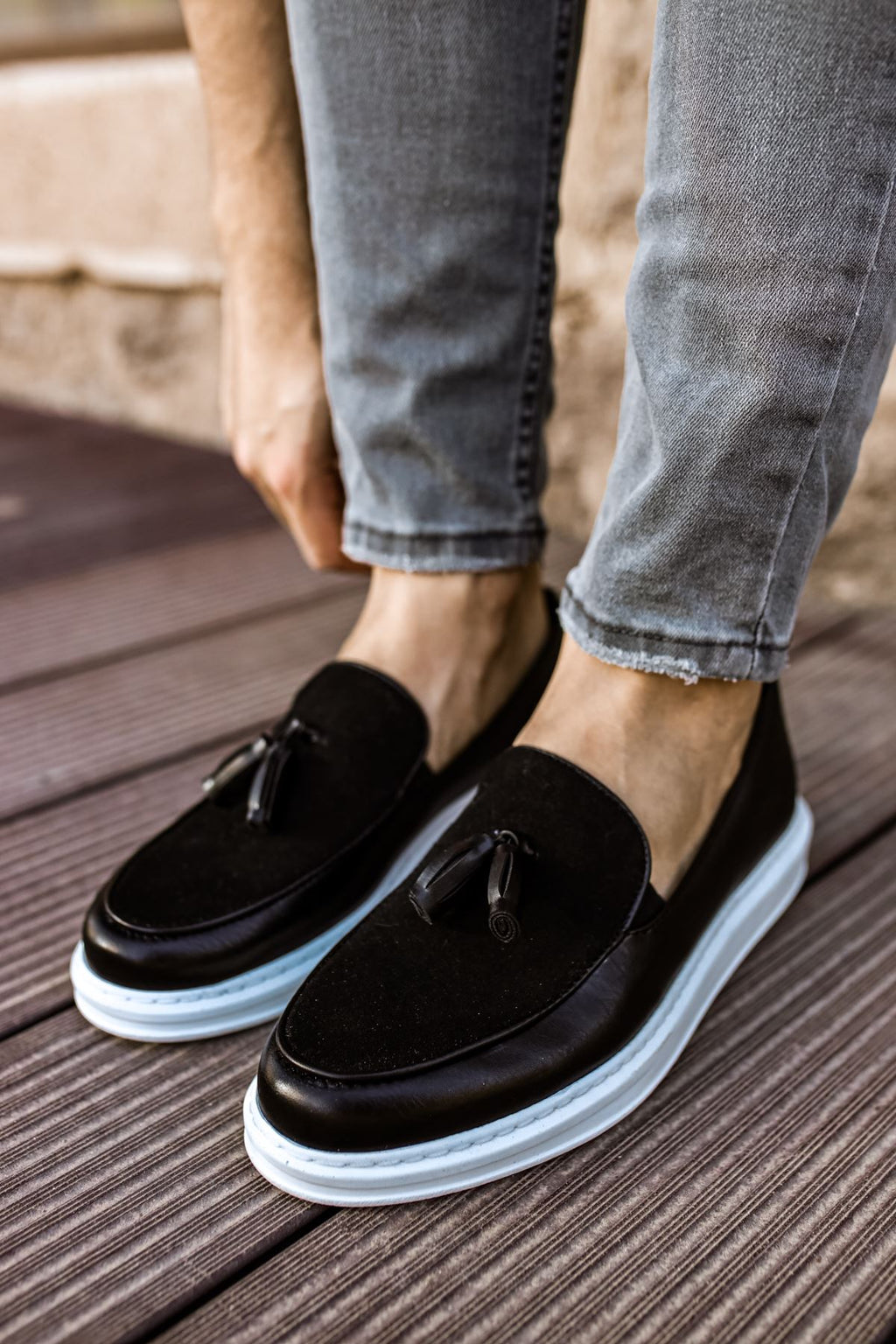 ZRN002 Premium Günlük Erkek Loafer Siyah Beyaz