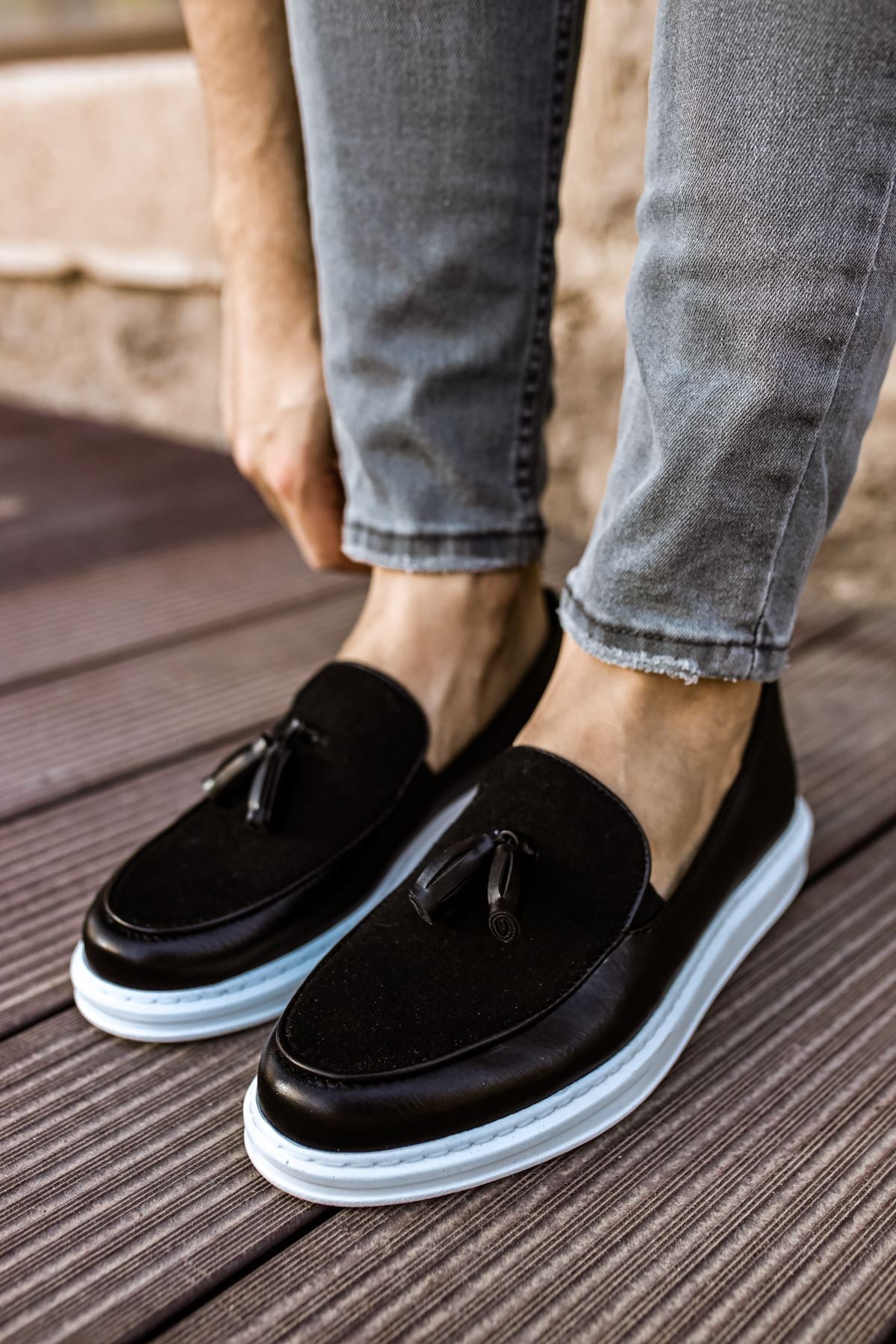 ZRN002 Premium Günlük Erkek Loafer Siyah Beyaz