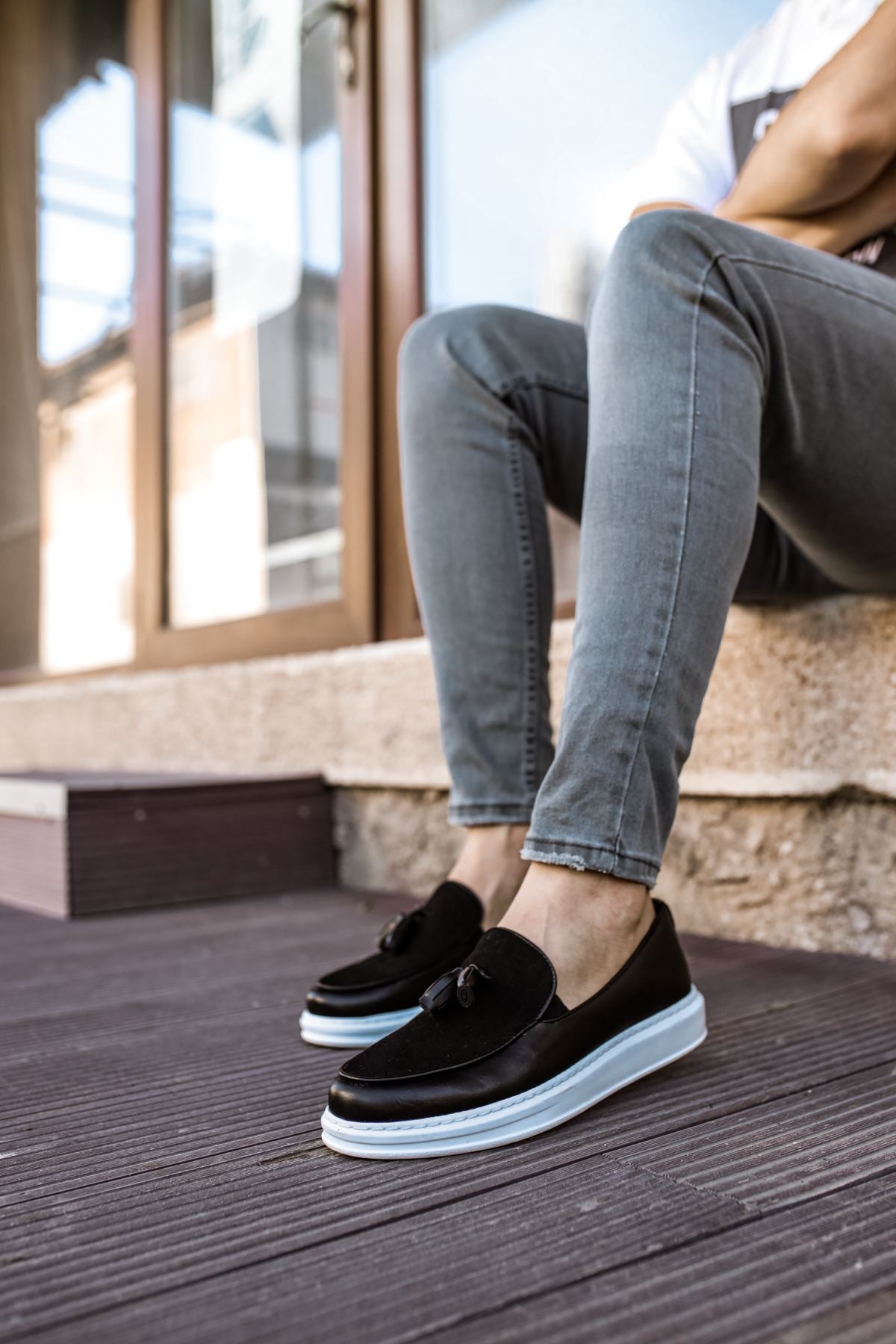 ZRN002 Premium Günlük Erkek Loafer Siyah Beyaz