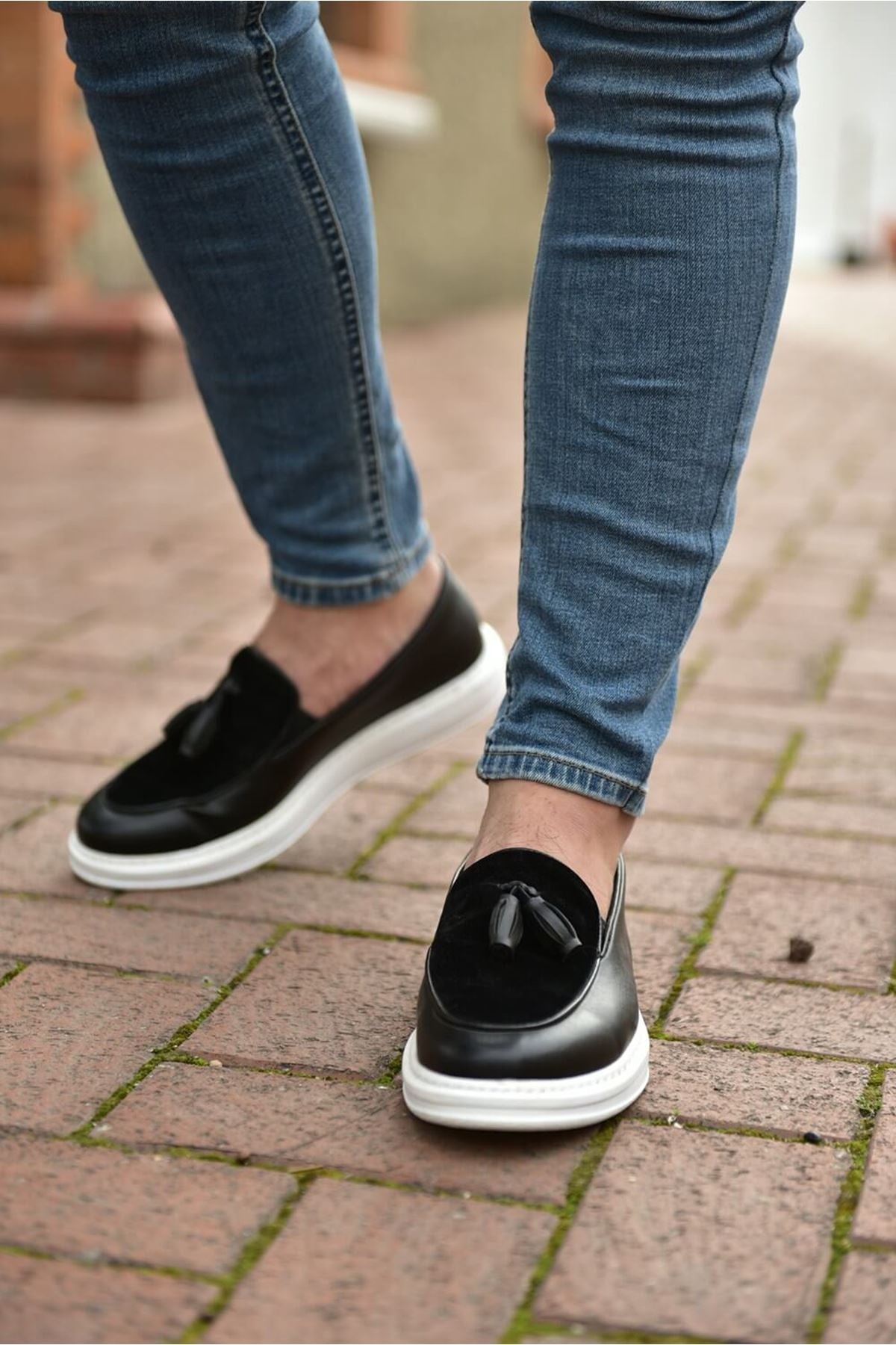 ZRN002 Premium Günlük Erkek Loafer Siyah Beyaz