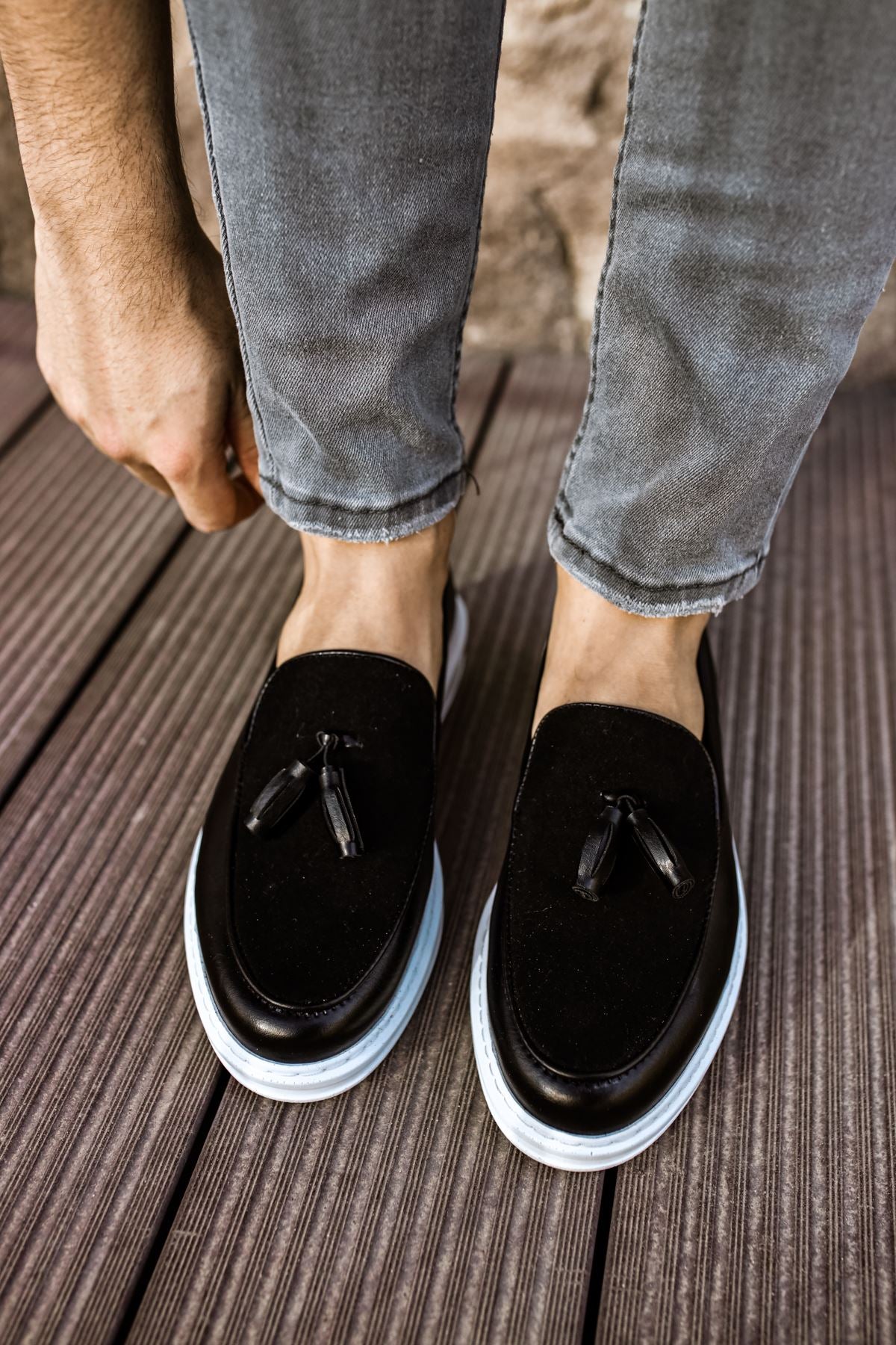ZRN002 Premium Günlük Erkek Loafer Siyah Beyaz