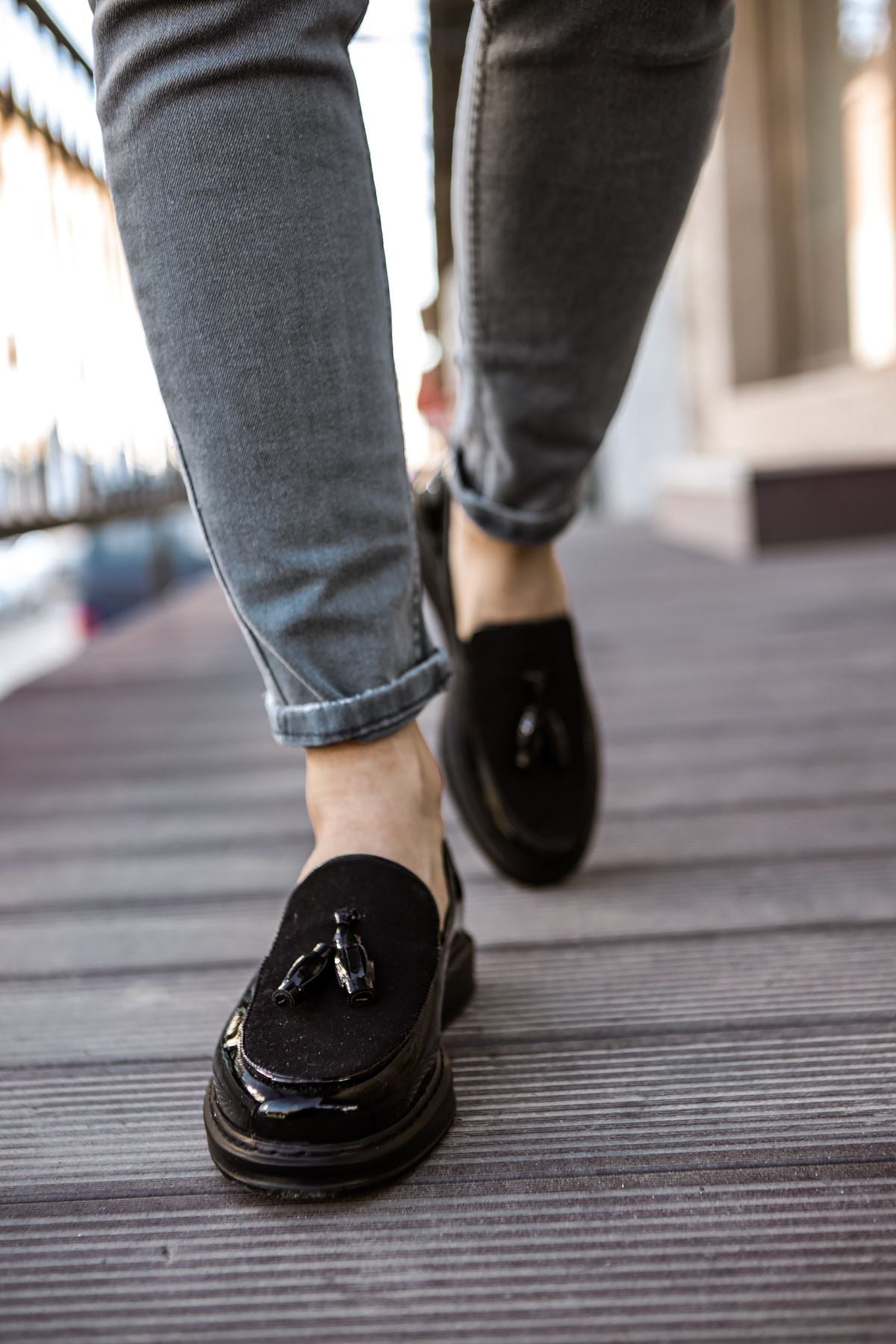 ZRN002 Premium Günlük Erkek Loafer Siyah Rugan