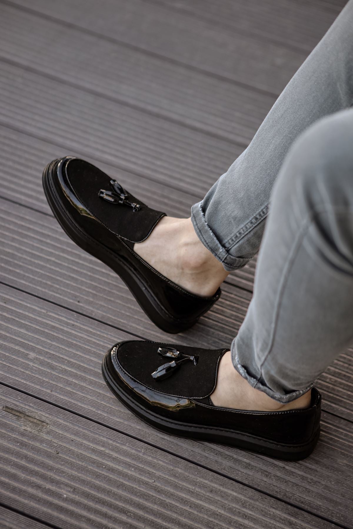 ZRN002 Premium Günlük Erkek Loafer Siyah Rugan