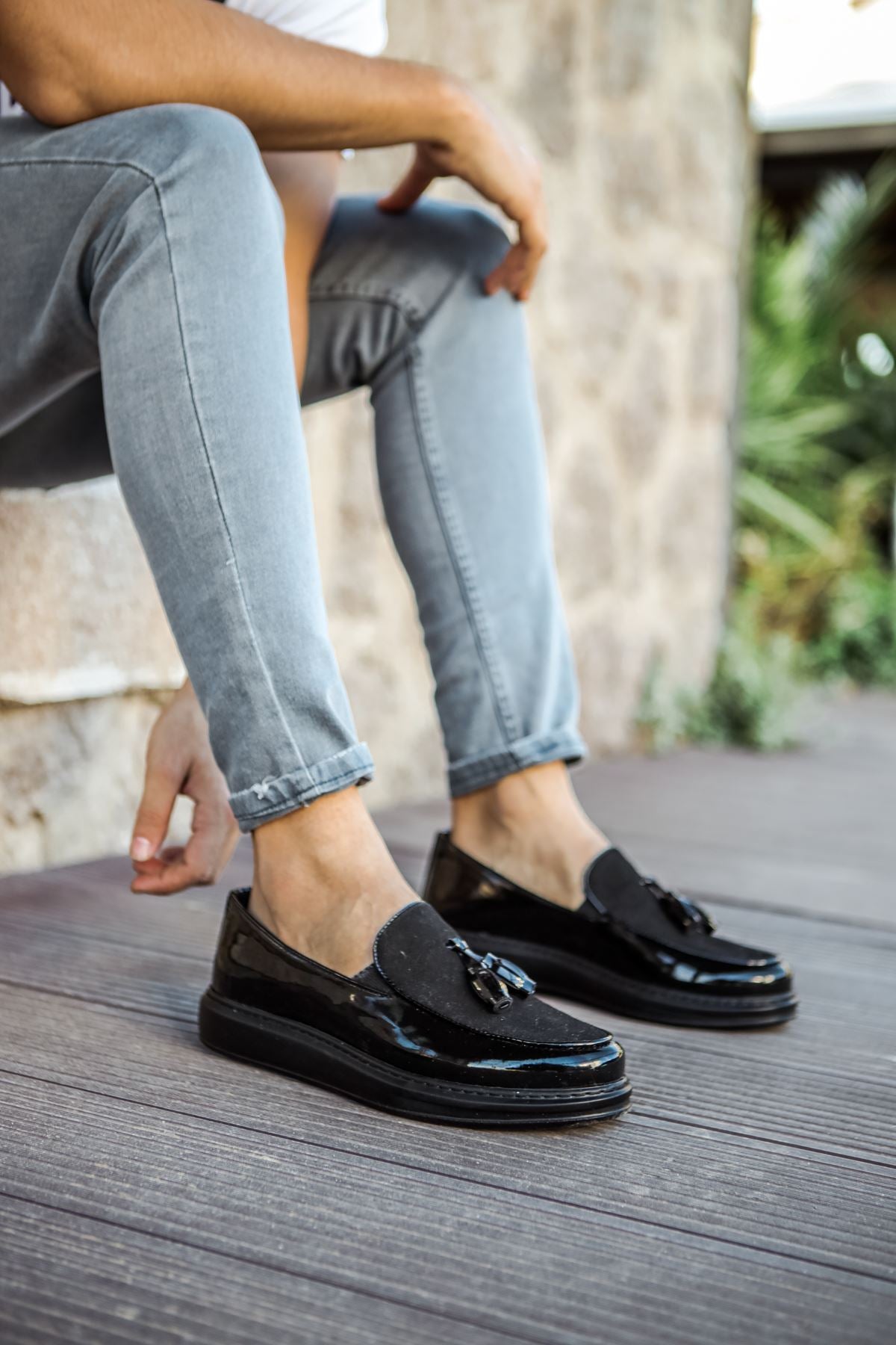 ZRN002 Premium Günlük Erkek Loafer Siyah Rugan