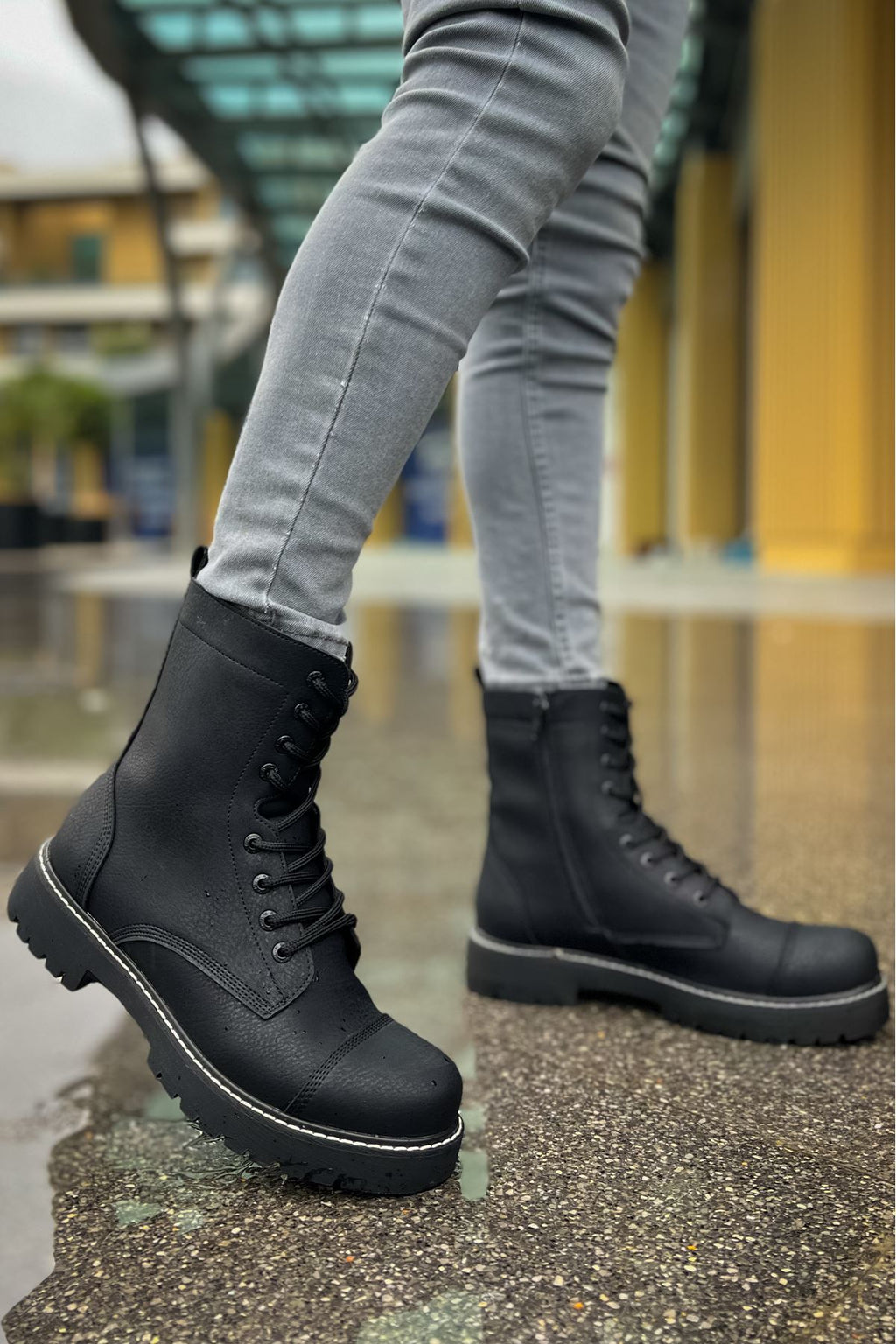Military Premium Fermuarlı Kışlık Erkek Bot Siyah Mat