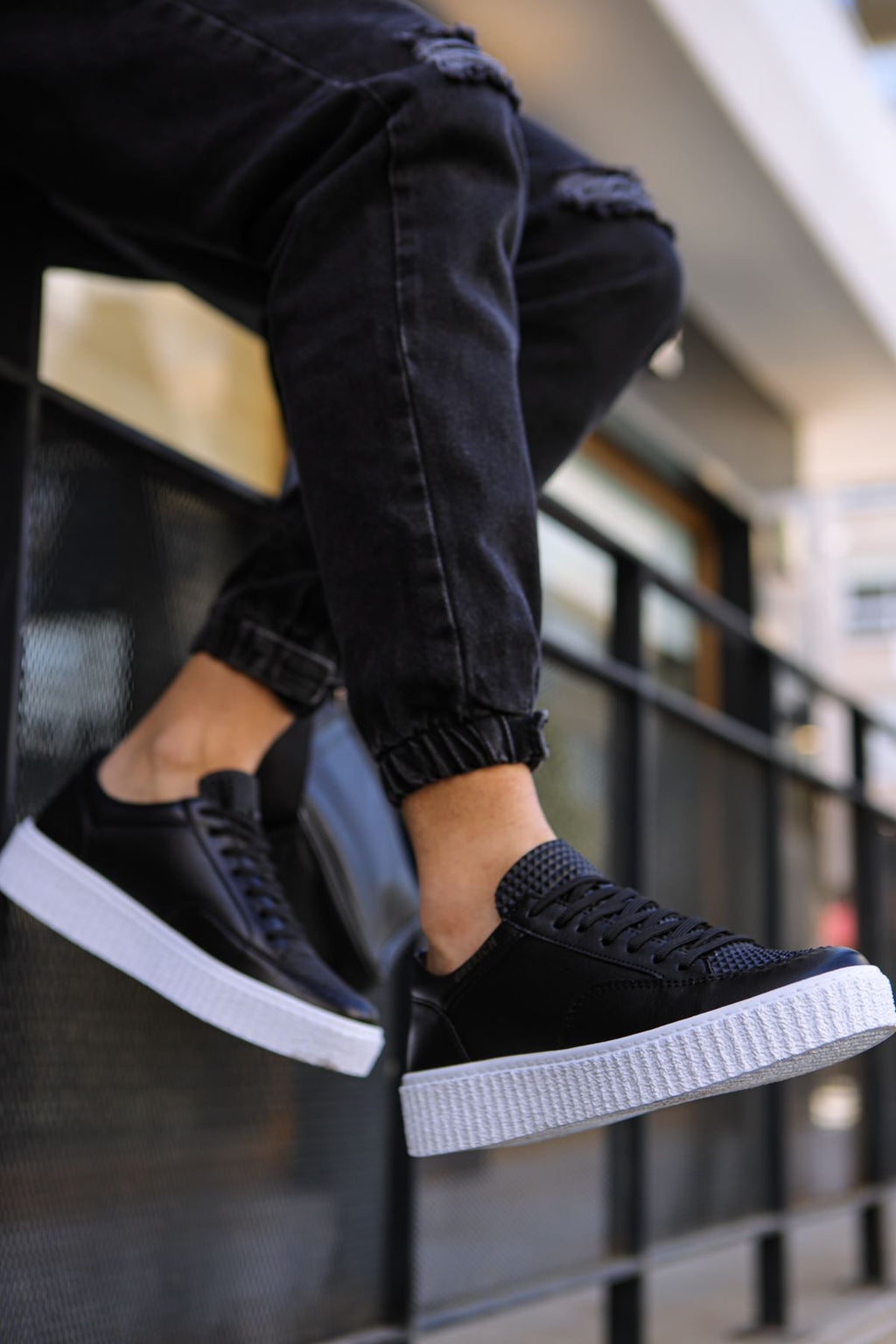 ZRC017 Premium Kalın Taban Bağcıklı Erkek Ayakkabı Siyah Beyaz