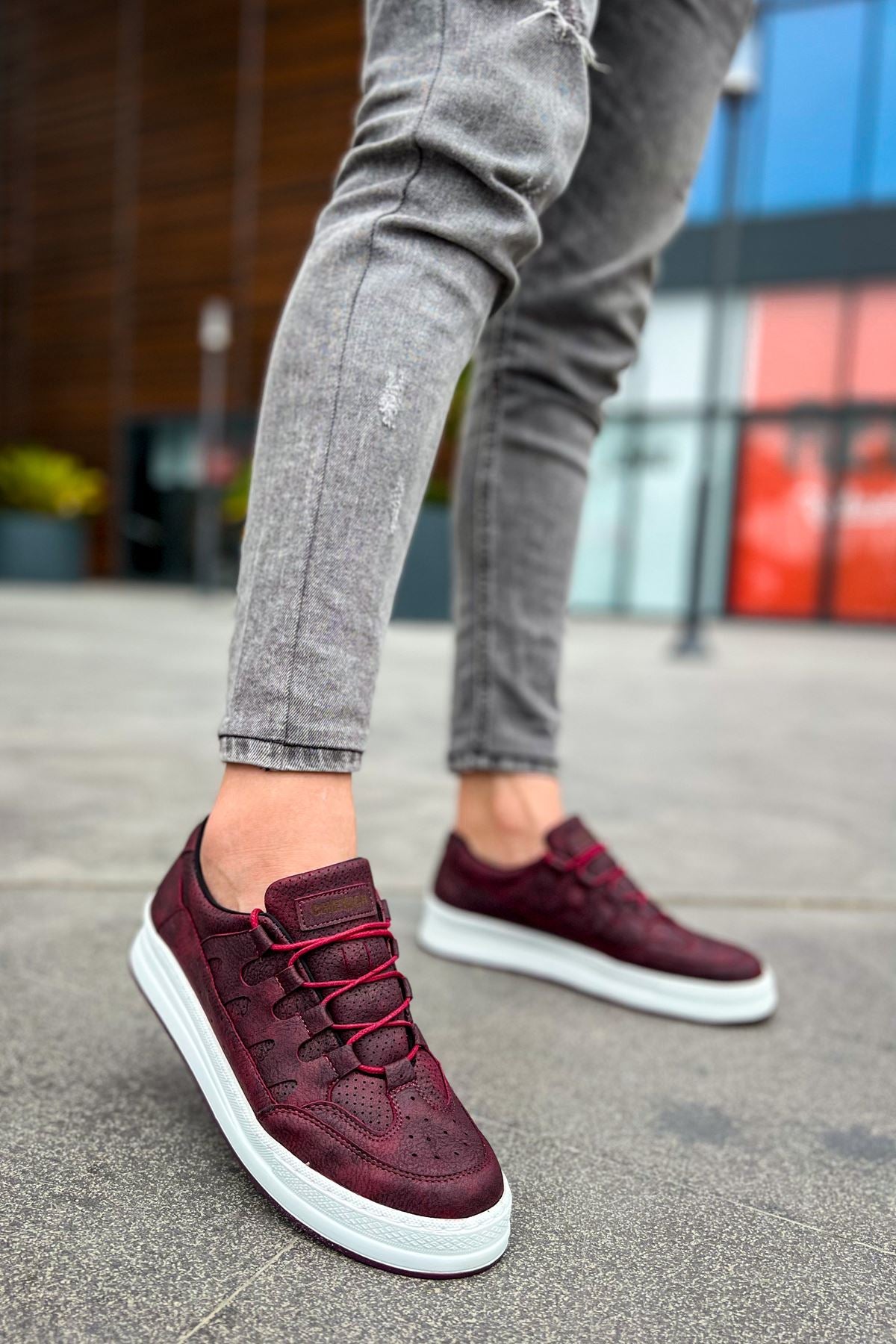 C-Rey Premium Comfort Lastikli Erkek Ayakkabı Sneaker Bordo