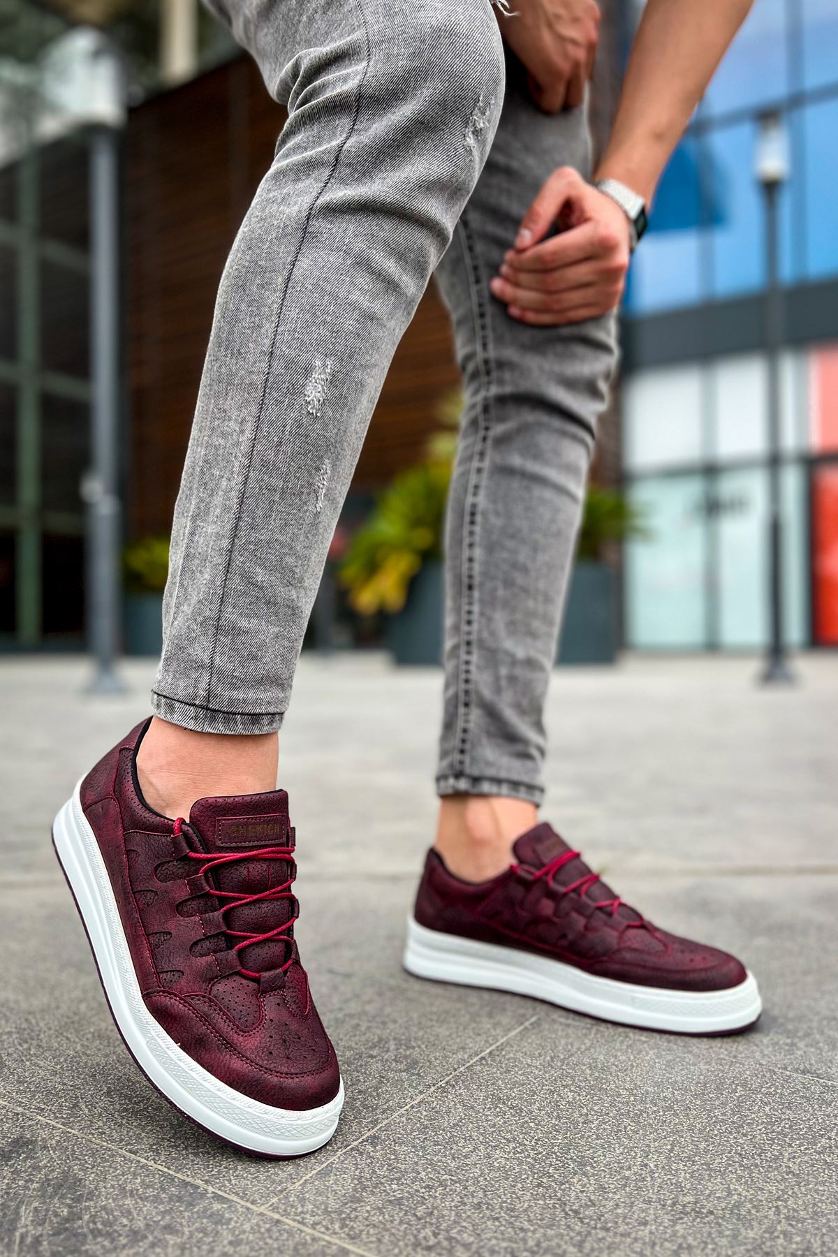 C-Rey Premium Comfort Lastikli Erkek Ayakkabı Sneaker Bordo