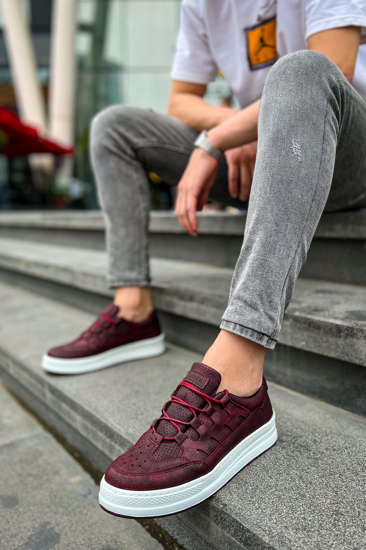 C-Rey Premium Comfort Lastikli Erkek Ayakkabı Sneaker Bordo