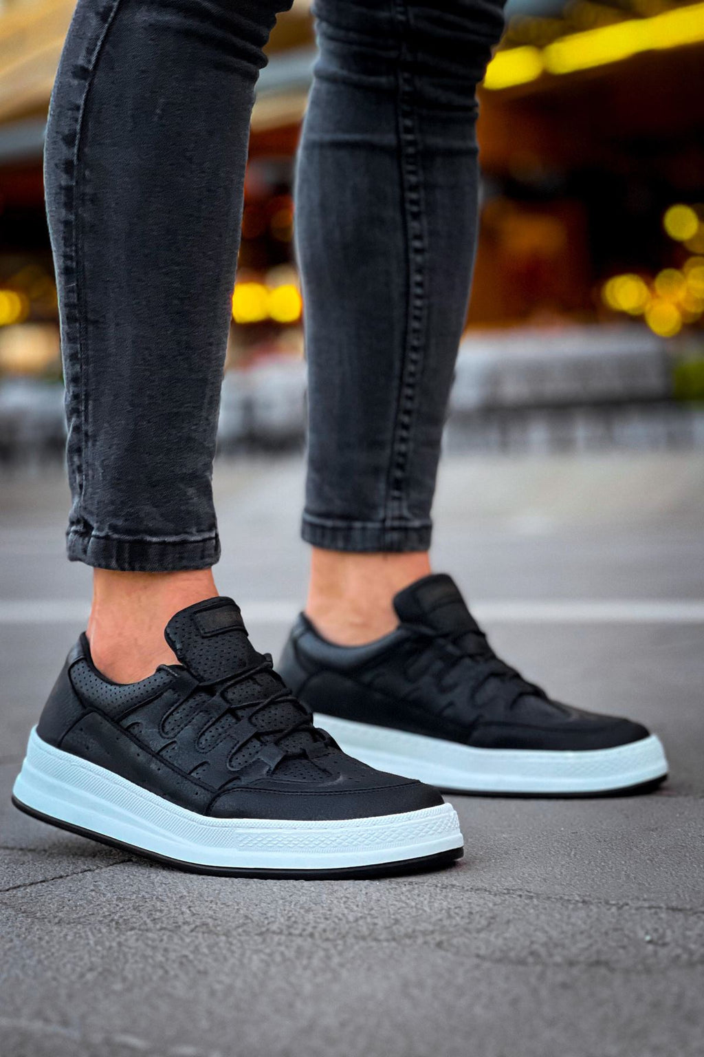 C-Rey Premium Comfort Lastikli Erkek Ayakkabı Sneaker Siyah Beyaz