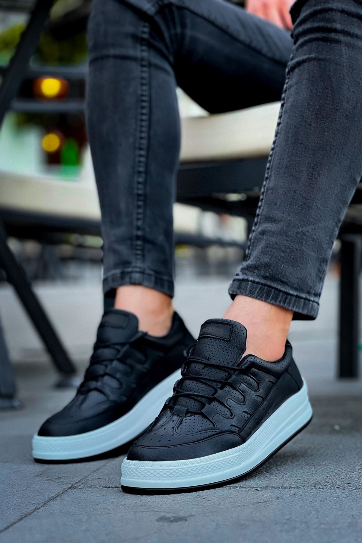 C-Rey Premium Comfort Lastikli Erkek Ayakkabı Sneaker Siyah Beyaz