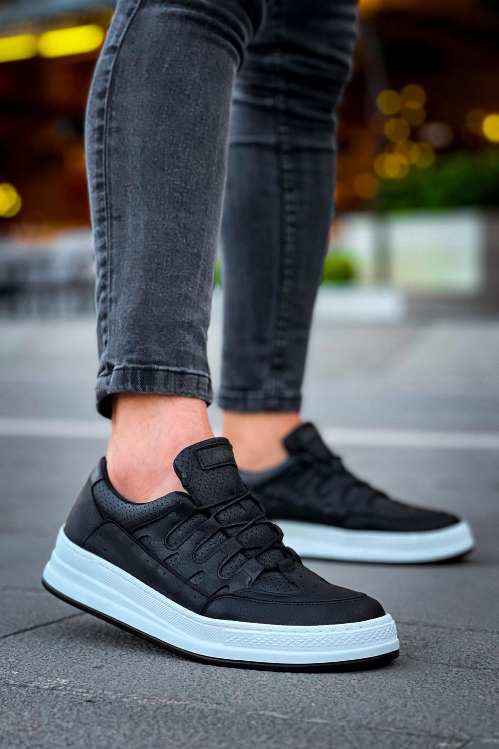 C-Rey Premium Comfort Lastikli Erkek Ayakkabı Sneaker Siyah Beyaz