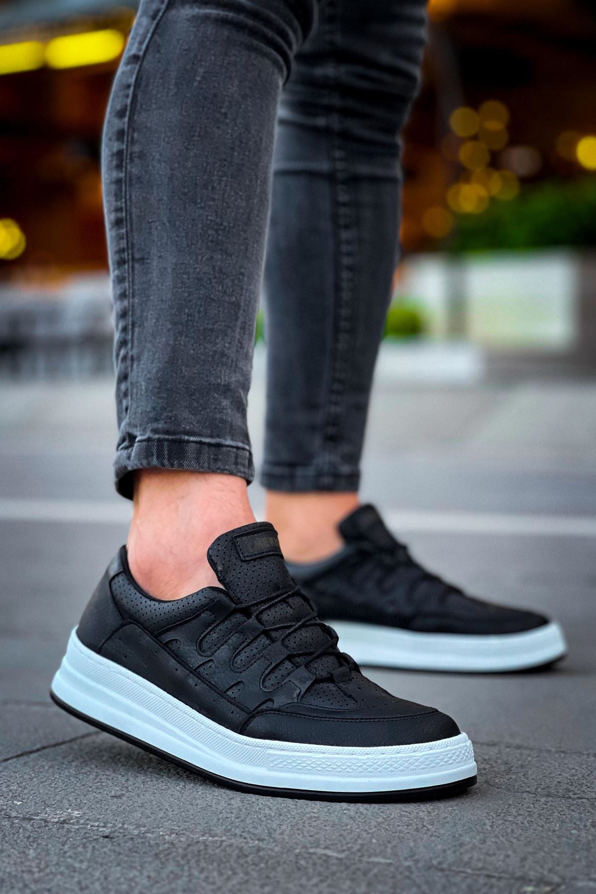 C-Rey Premium Comfort Lastikli Erkek Ayakkabı Sneaker Siyah Beyaz