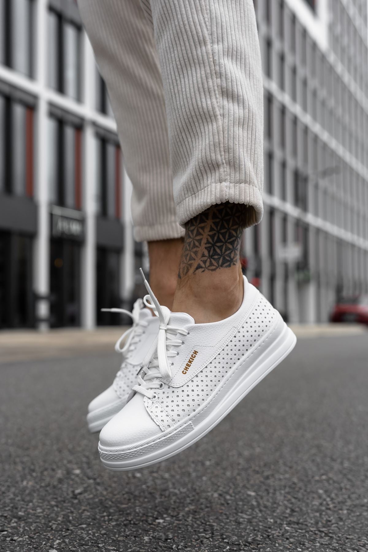 Cowien Premium Erkek Tarz Bağcıklı Sneaker Beyaz