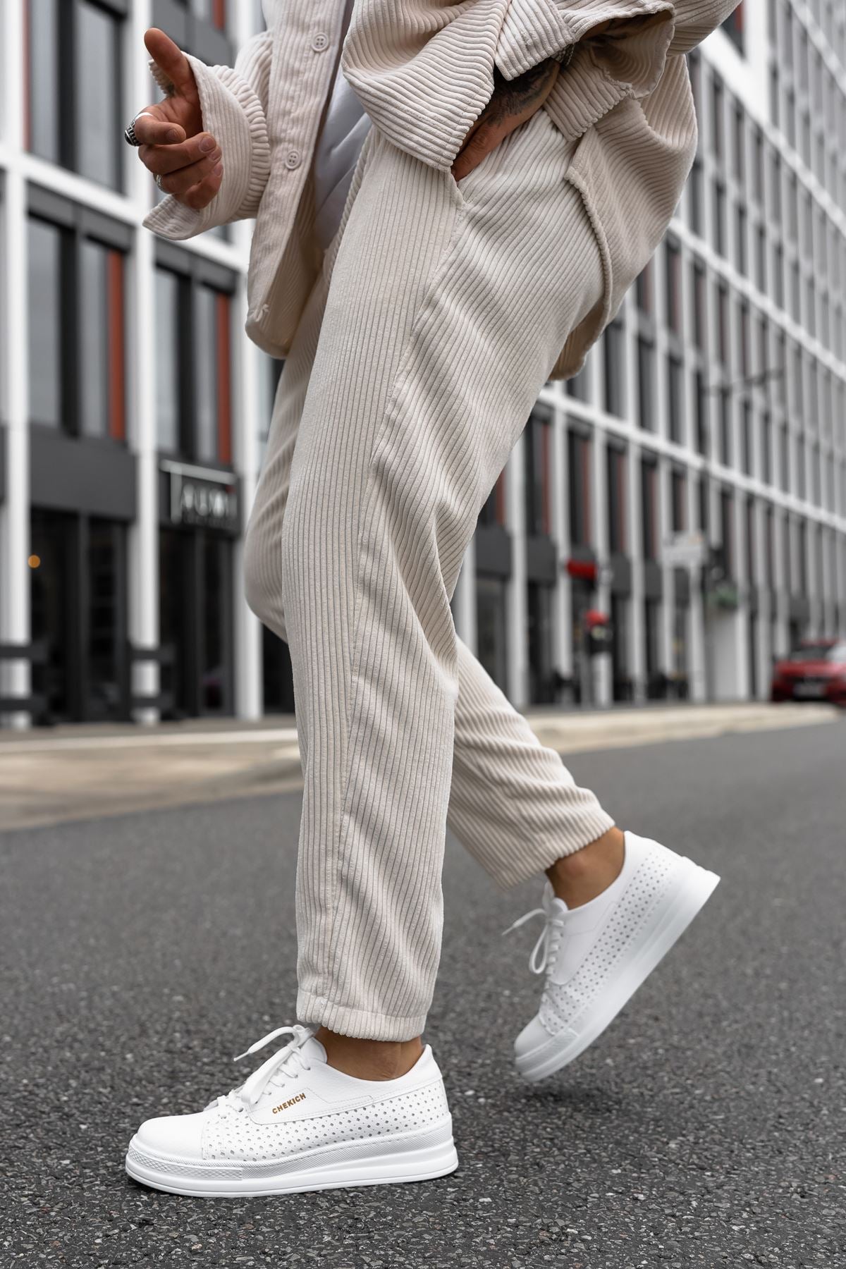 Cowien Premium Erkek Tarz Bağcıklı Sneaker Beyaz