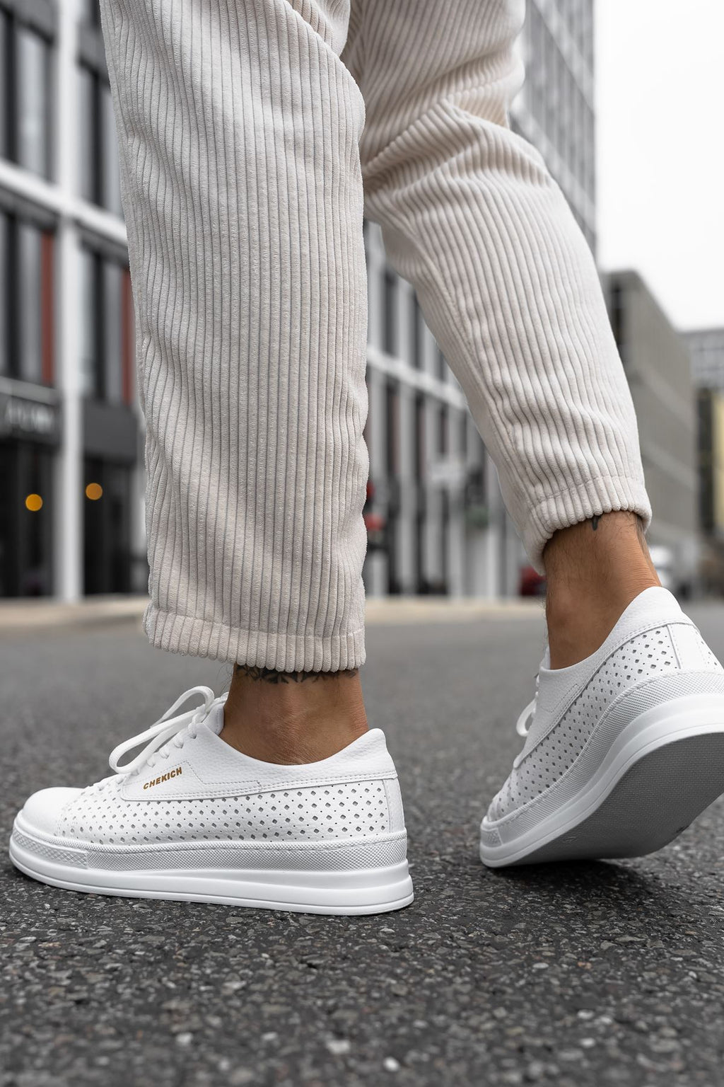 Cowien Premium Erkek Tarz Bağcıklı Sneaker Beyaz