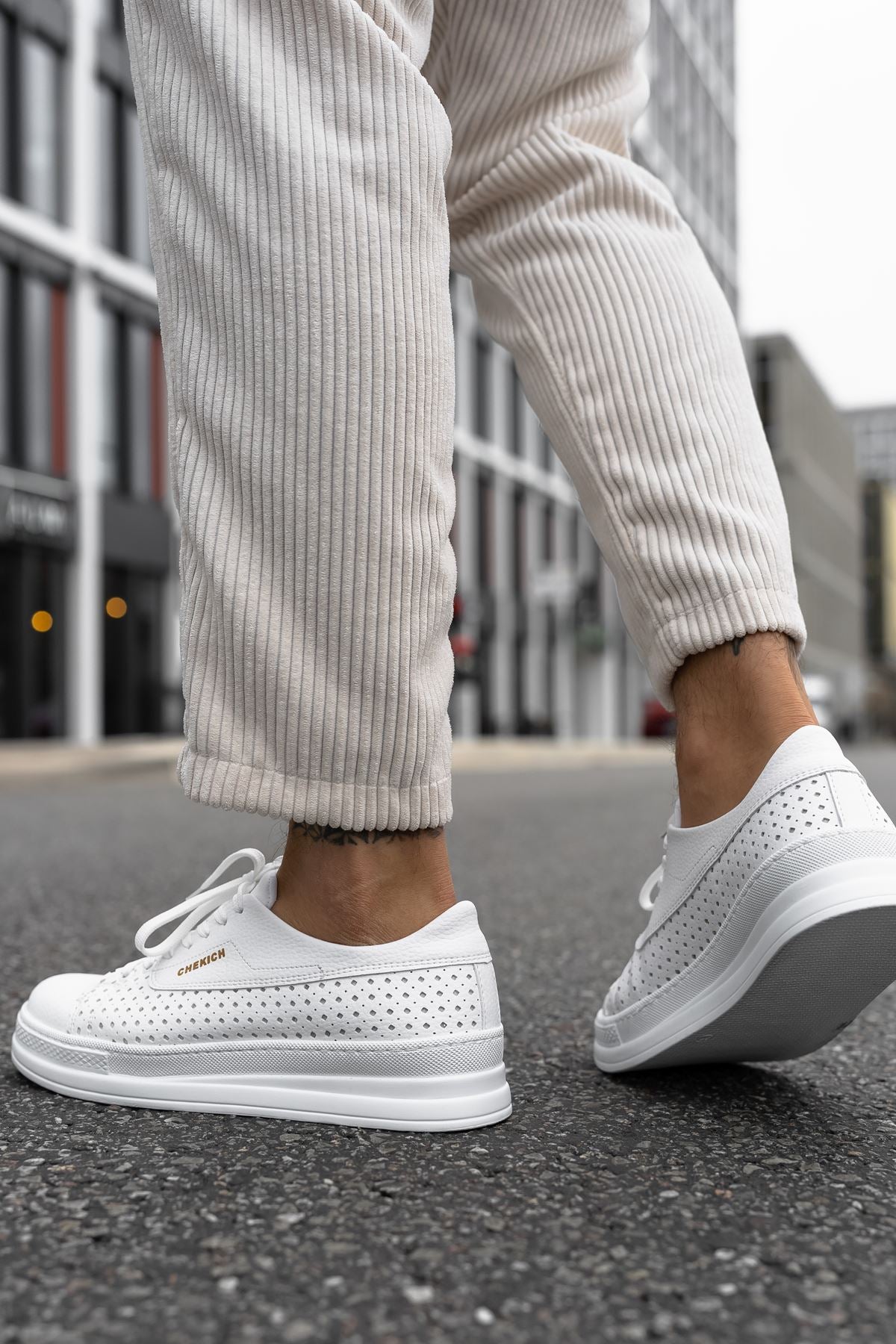 Cowien Premium Erkek Tarz Bağcıklı Sneaker Beyaz