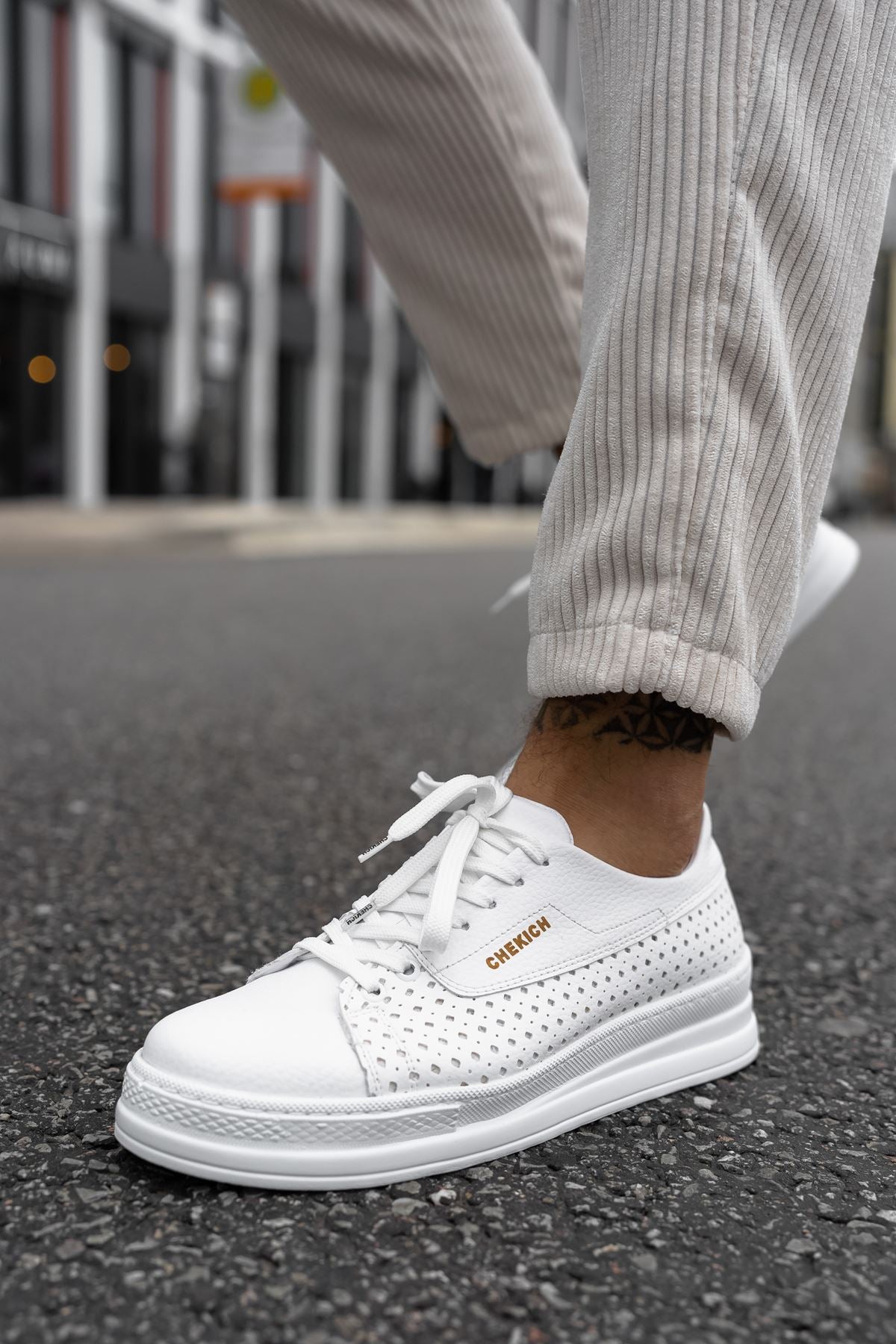 Cowien Premium Erkek Tarz Bağcıklı Sneaker Beyaz
