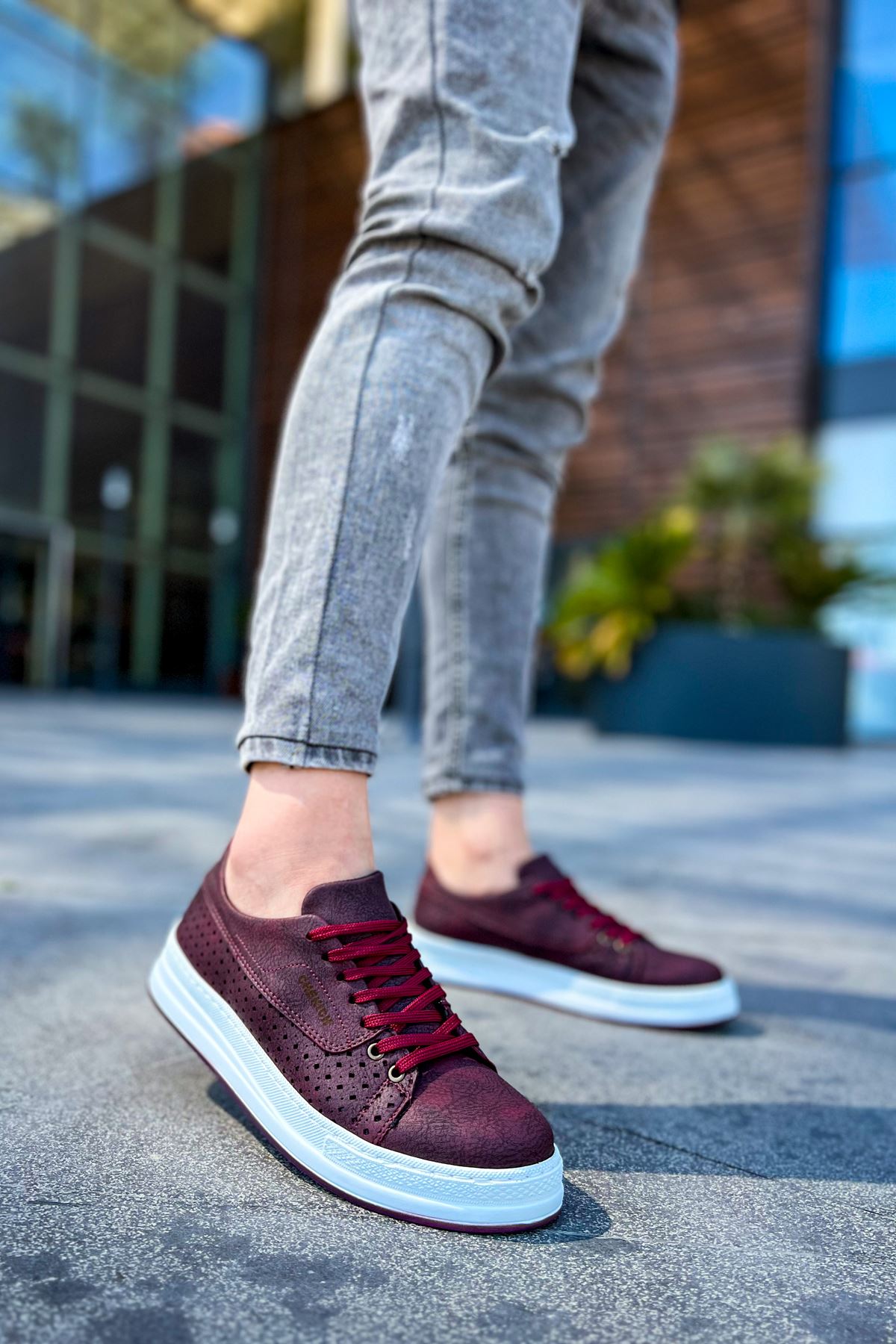 Cowien Premium Erkek Tarz Bağcıklı Sneaker Bordo